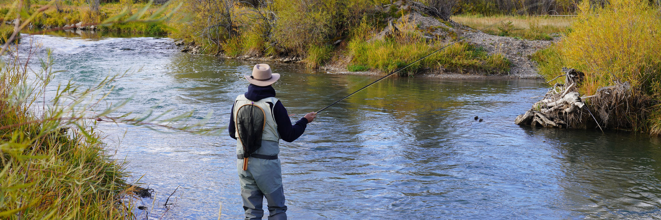 Fly fishing with san juan worms flies in a river