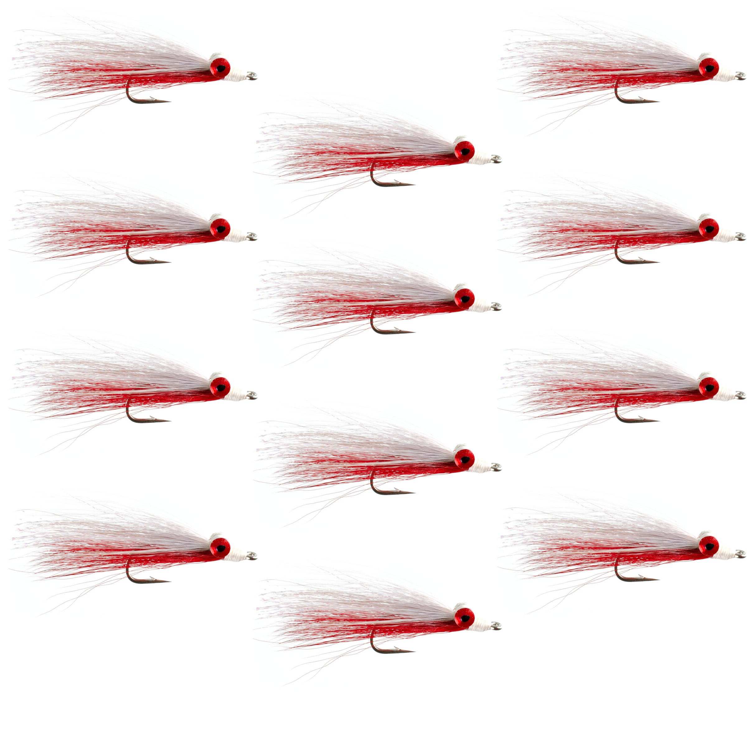 Clousers Deep Minnow Red/White Stainless Hook Saltwater Streamer Flies - Wholesale Per Dozen Size 1/0
