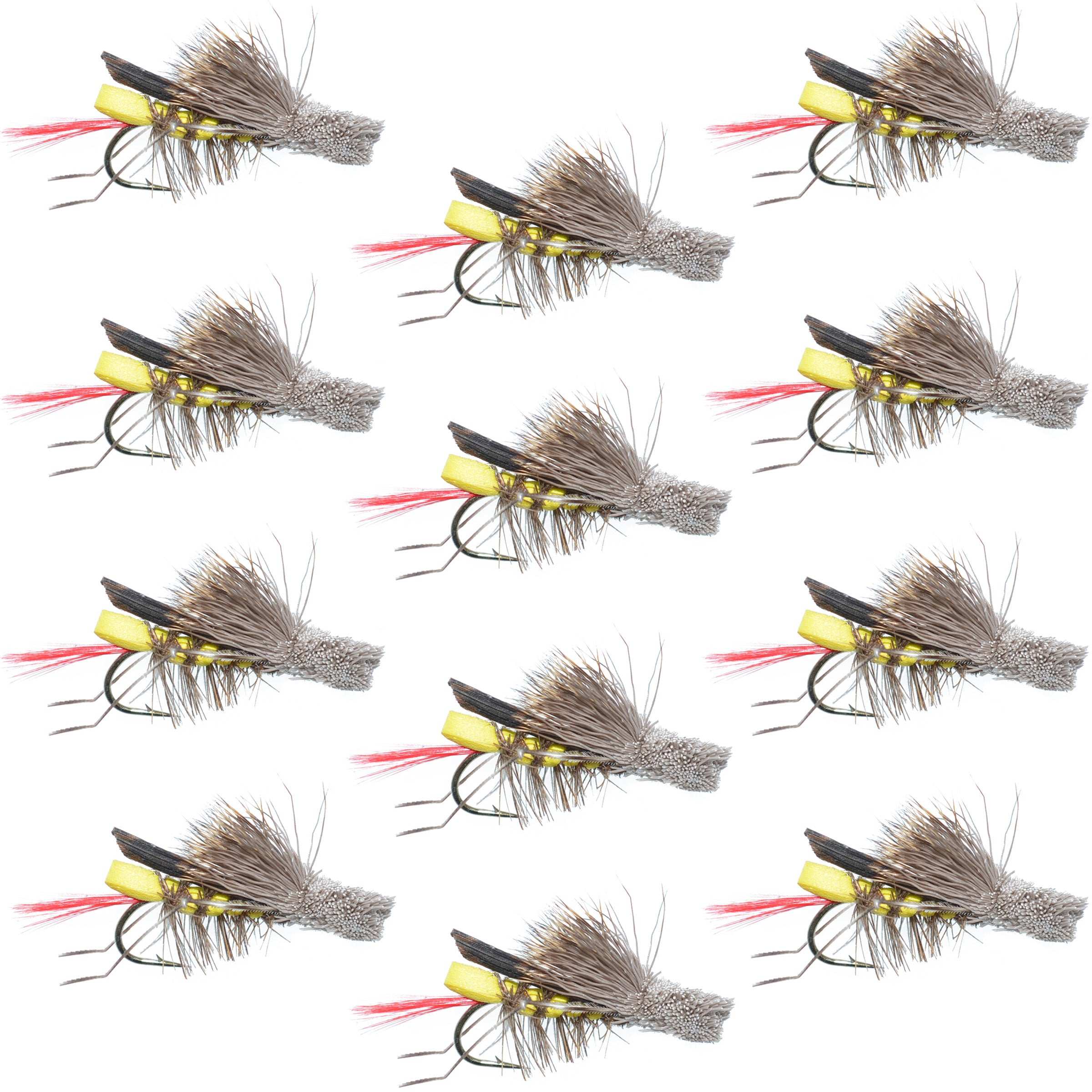 Daves Hopper Yellow Foam Body Flies - Wholesale Per Dozen Sizes 8-12