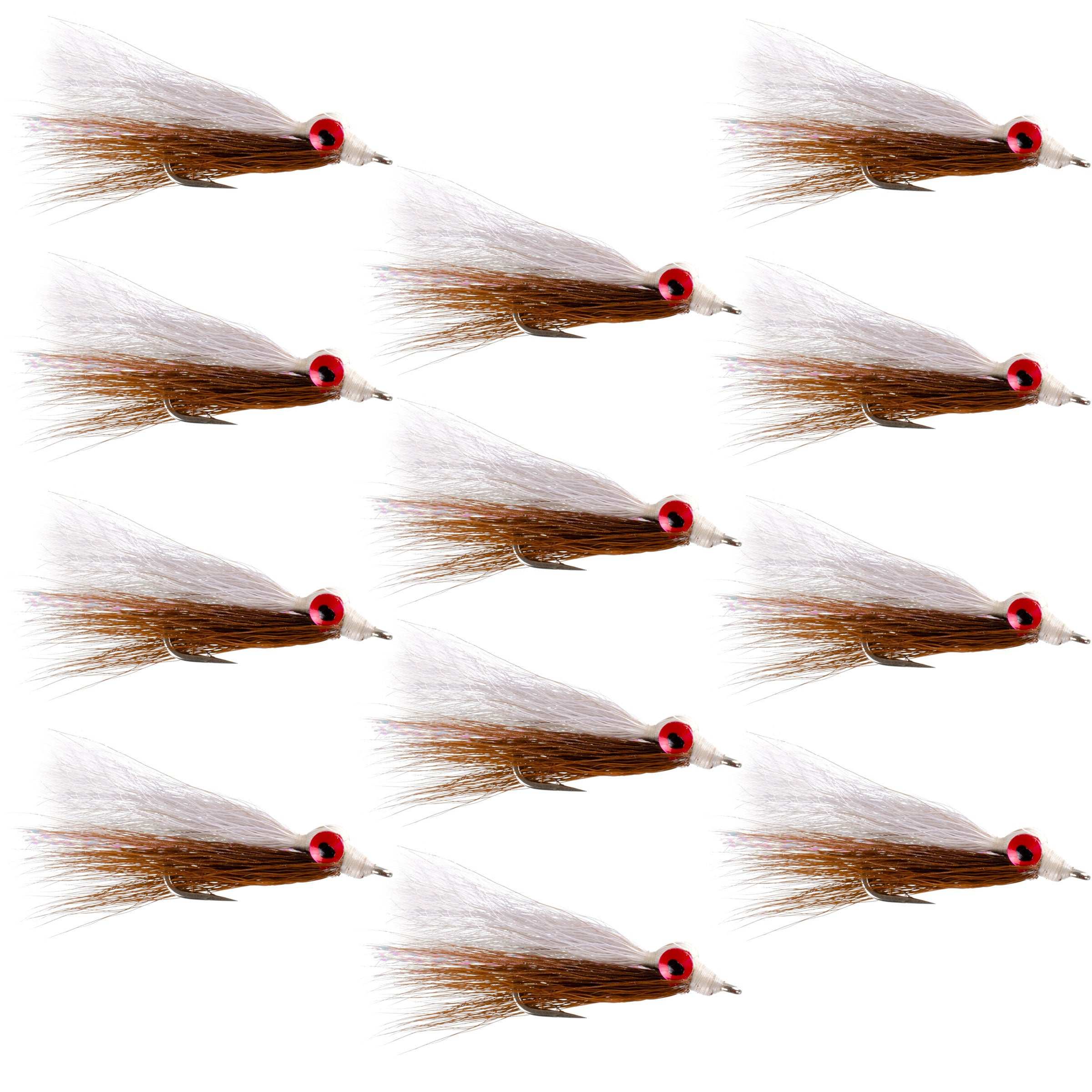 Clousers Deep Minnow Brown/White Stainless Hook Saltwater Streamer Flies - Wholesale Per Dozen Size 1/0
