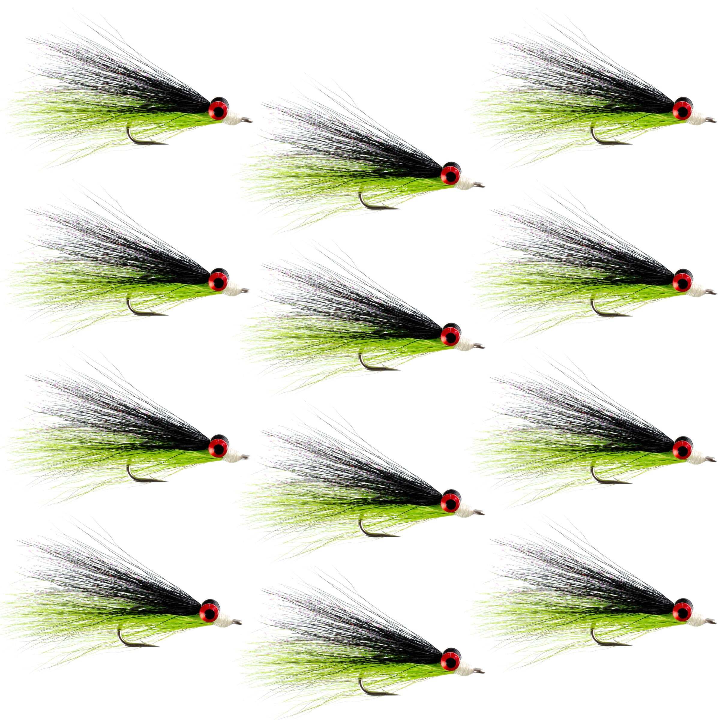 Clousers Deep Minnow Chartreuse/Black Stainless Hook Saltwater Streamer Flies - Wholesale Per Dozen Size 1/0