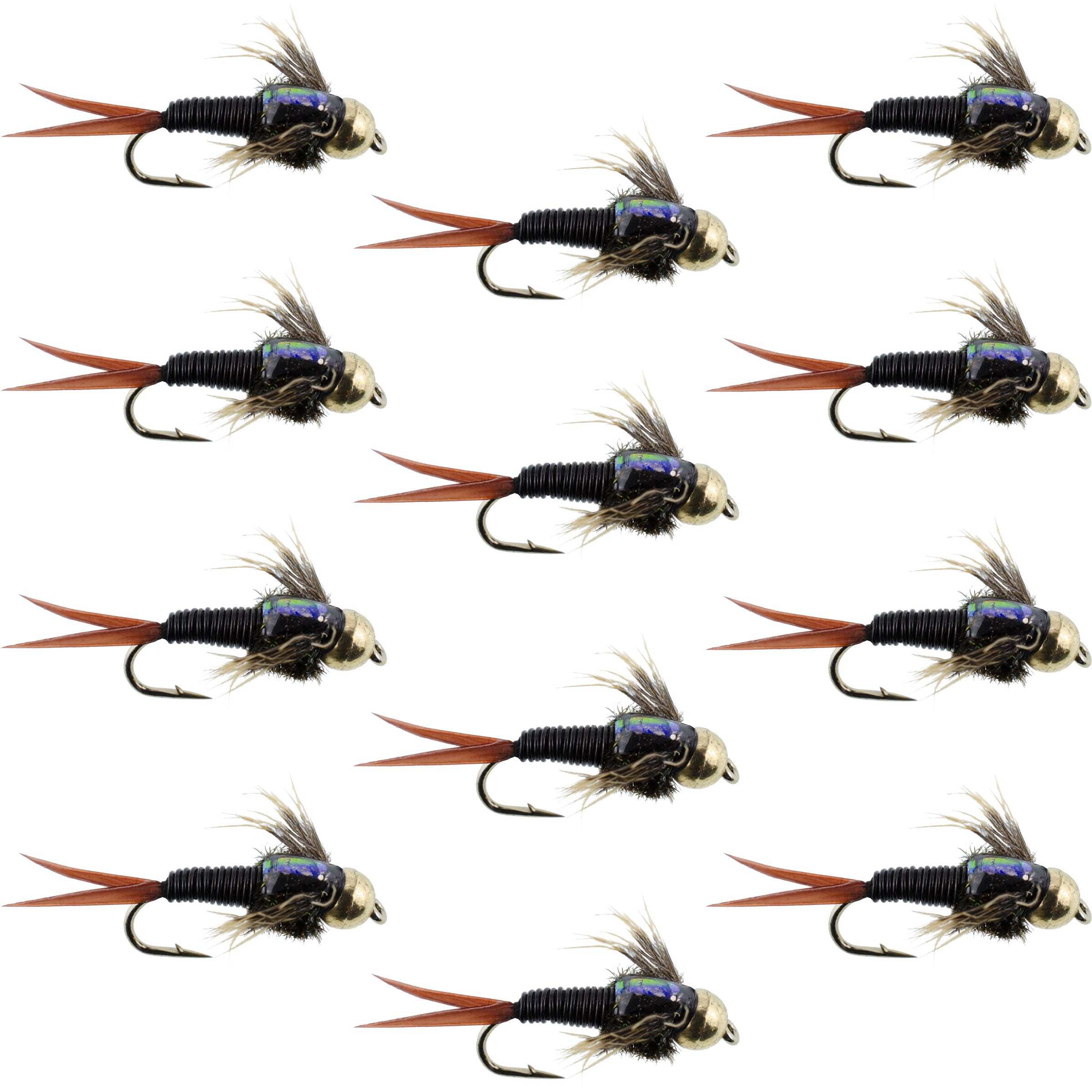 Bead Head Copper John Black Nymph Flies - Wholesale Per Dozen Sizes 14-18