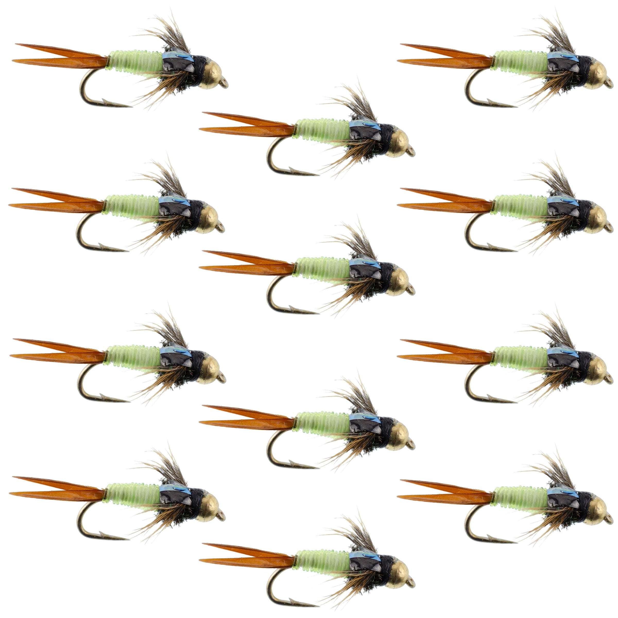 Bead Head Copper John Chartreuse Nymph Flies - Wholesale Per Dozen Sizes 10-18
