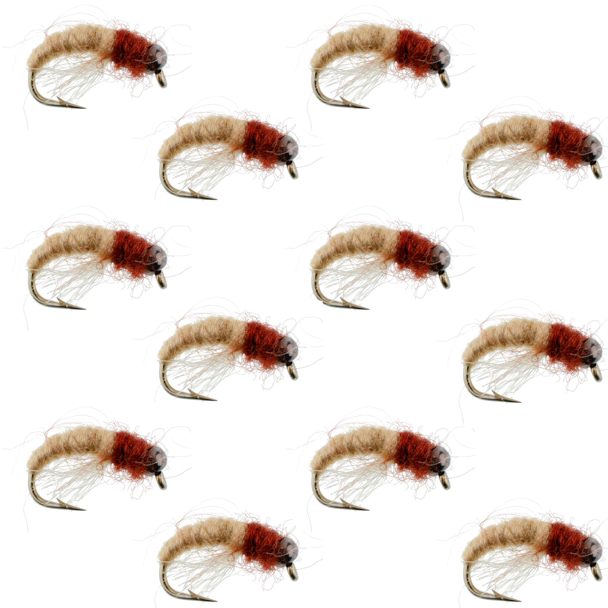Bead Head Tan Brown Caddis Larva Flies - Wholesale Per Dozen Sizes 12-16