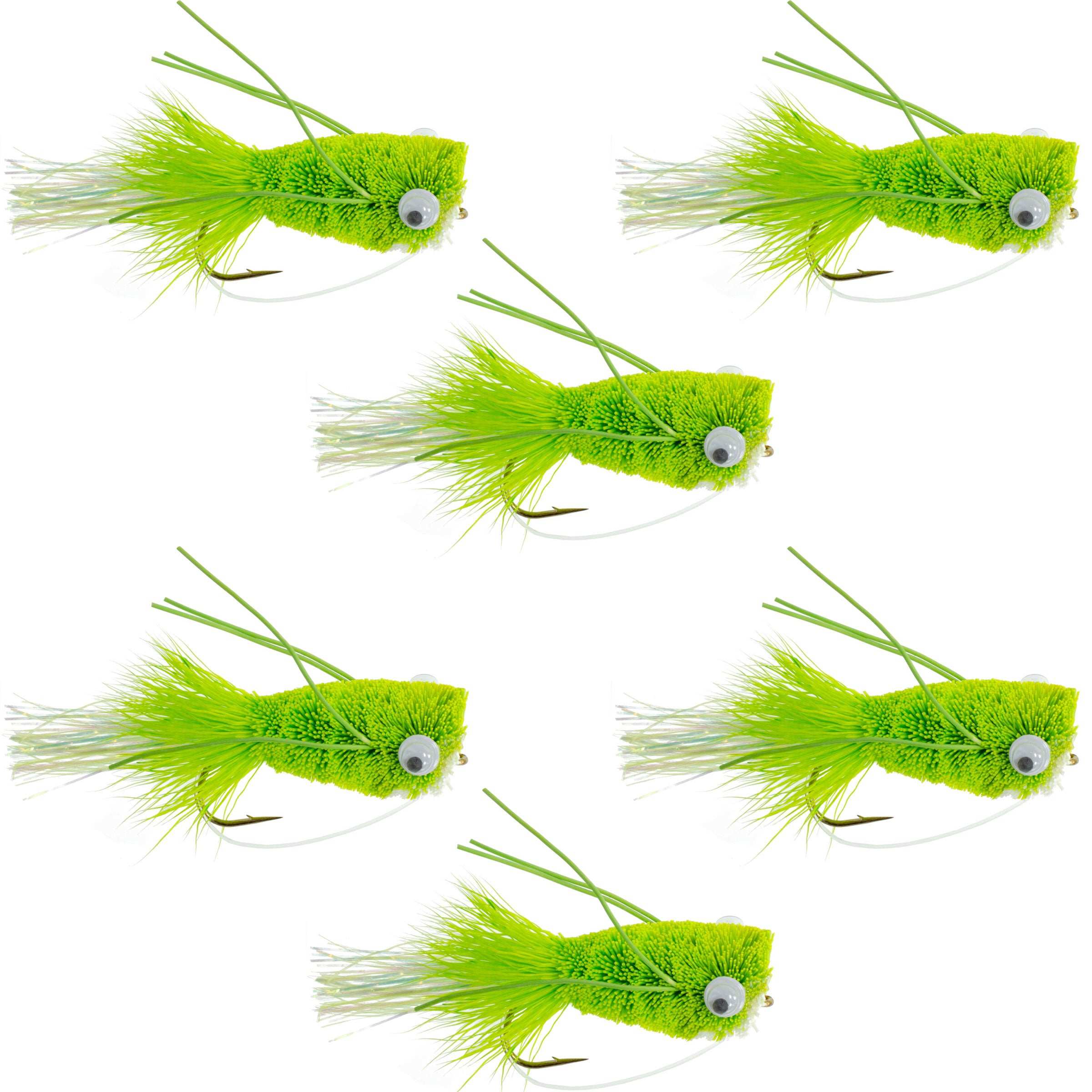 Deer Hair Popper Chartreuse Hook Size 8 - Wholesale Bass Flies Per 1/2 Dozen (6 Flies)