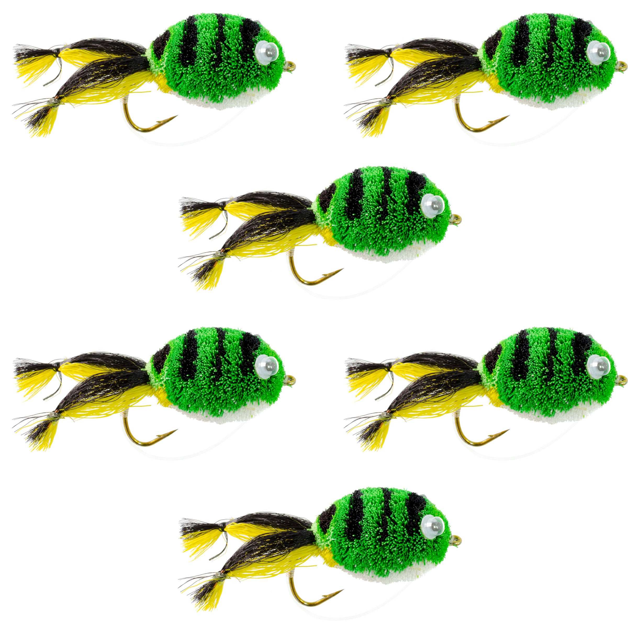 Messingers Frog Deer Hair Bass Bug Hook Size 4 - Wholesale Bass Flies Per 1/2 Dozen (6 Flies)