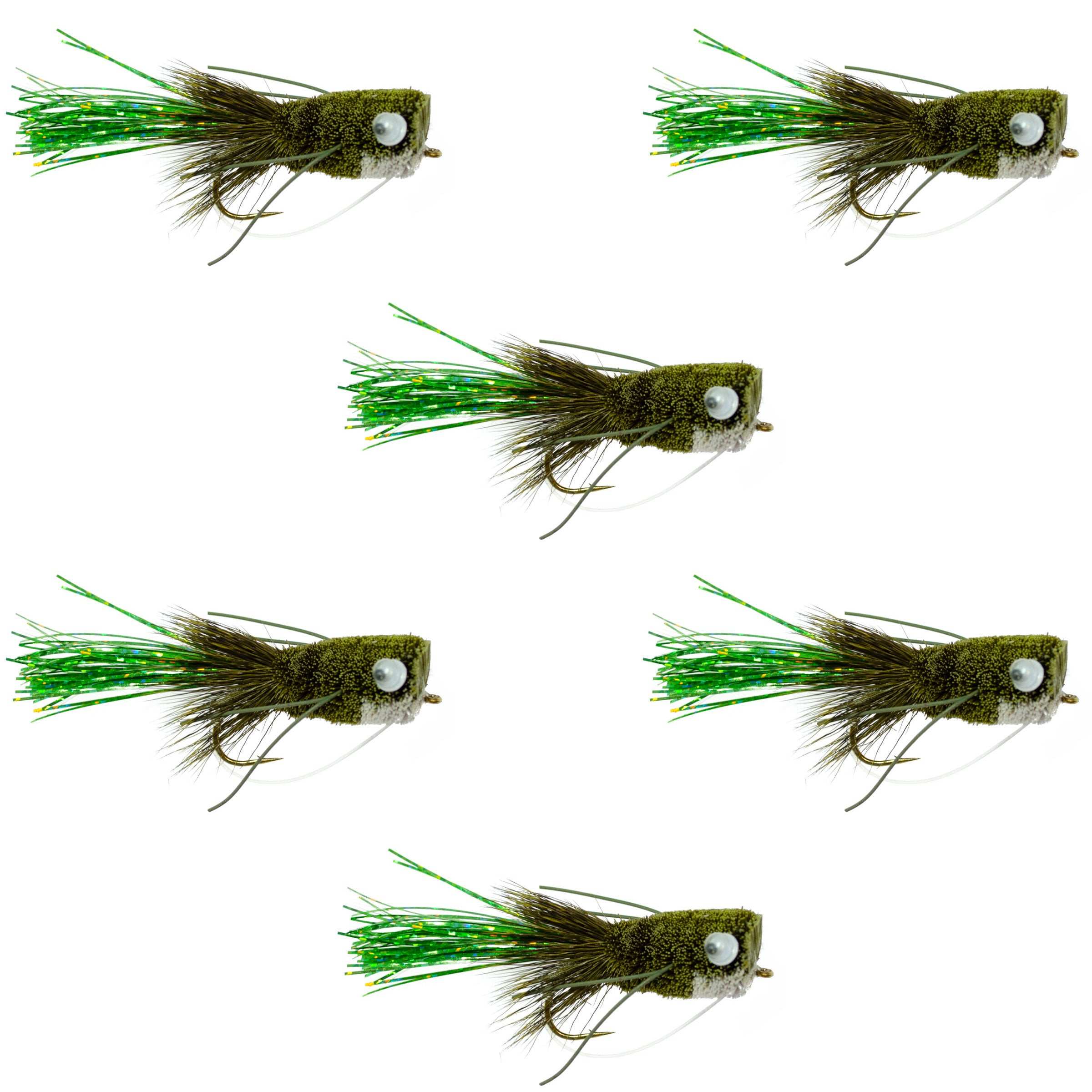 Deer Hair Popper Olive Hook Size 6 - Wholesale Bass Flies Per 1/2 Dozen (6 Flies)