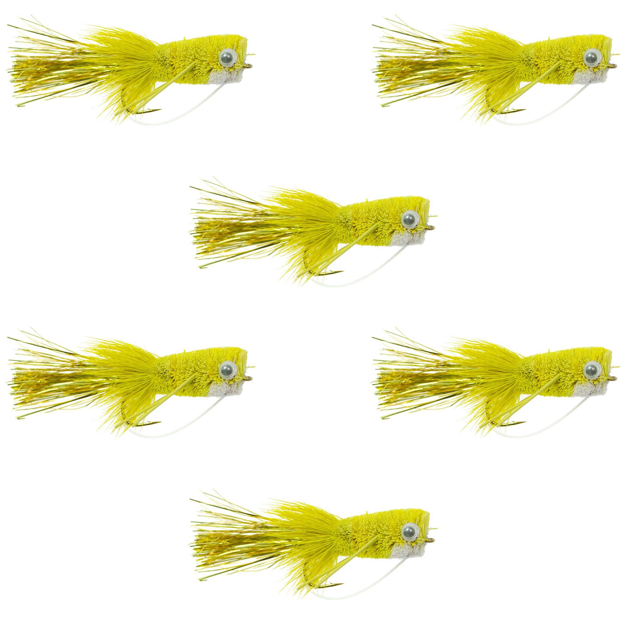 Deer Hair Popper Yellow Hook Size 8 - Wholesale Bass Flies Per 1/2 Dozen (6 Flies)