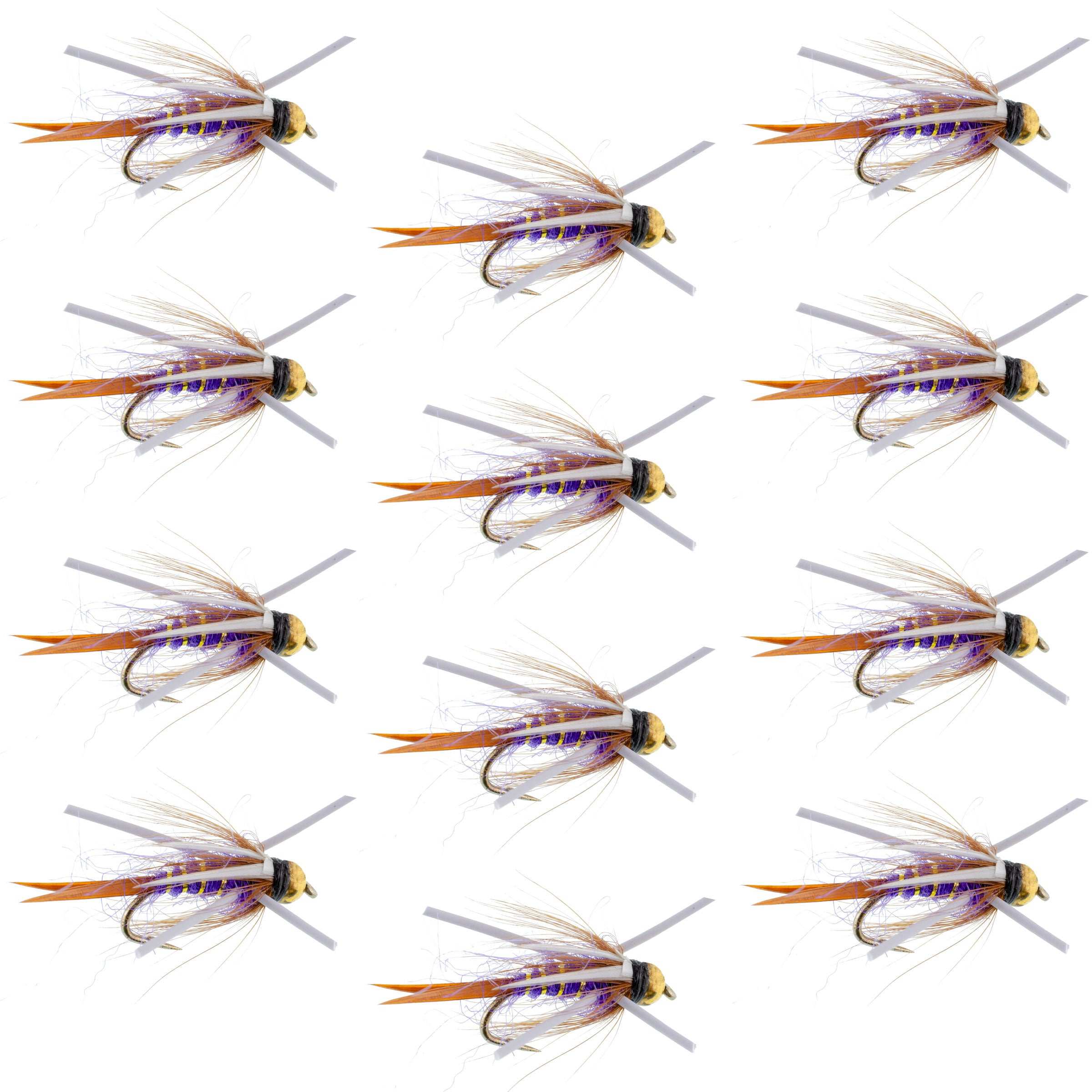 Bead Head Purple Prince Rubber Legs Nymph Flies - Wholesale Per Dozen Size 12