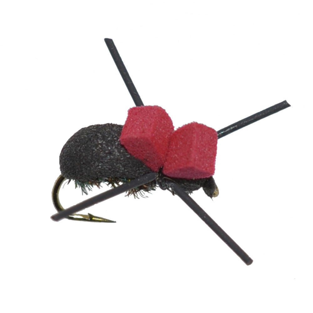 Barbless Red Spot Black Foam Beetle Flies - Wholesale Per Dozen Size 14