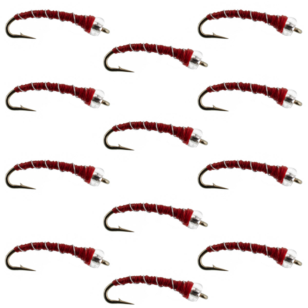 Mercury Red Blood Midge - Glass Bead - Wholesale Per Dozen Sizes 18-20