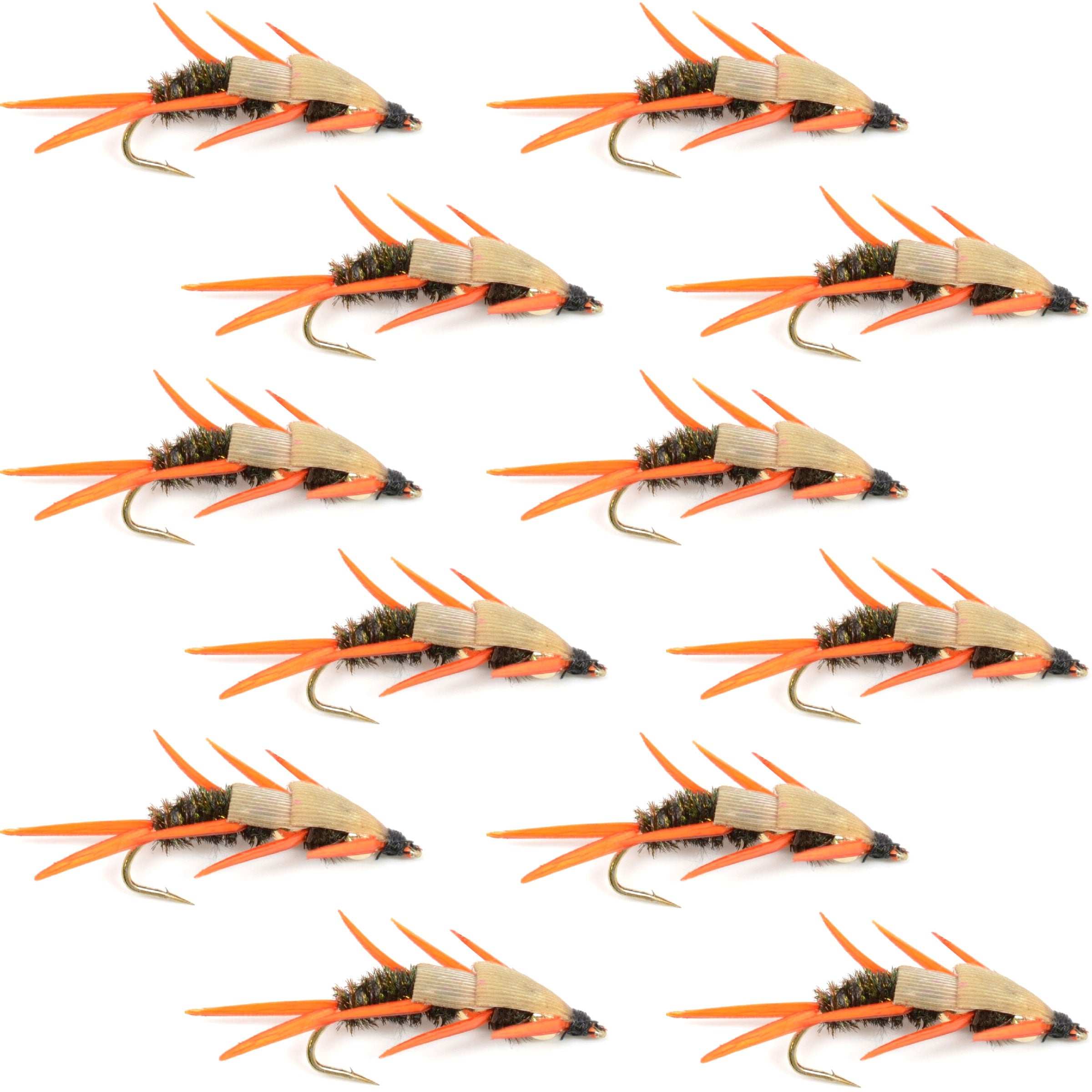 Double Bead Golden Stone Nymph Fly with Amber Biot Legs - Wholesale Per Dozen Sizes 8-14