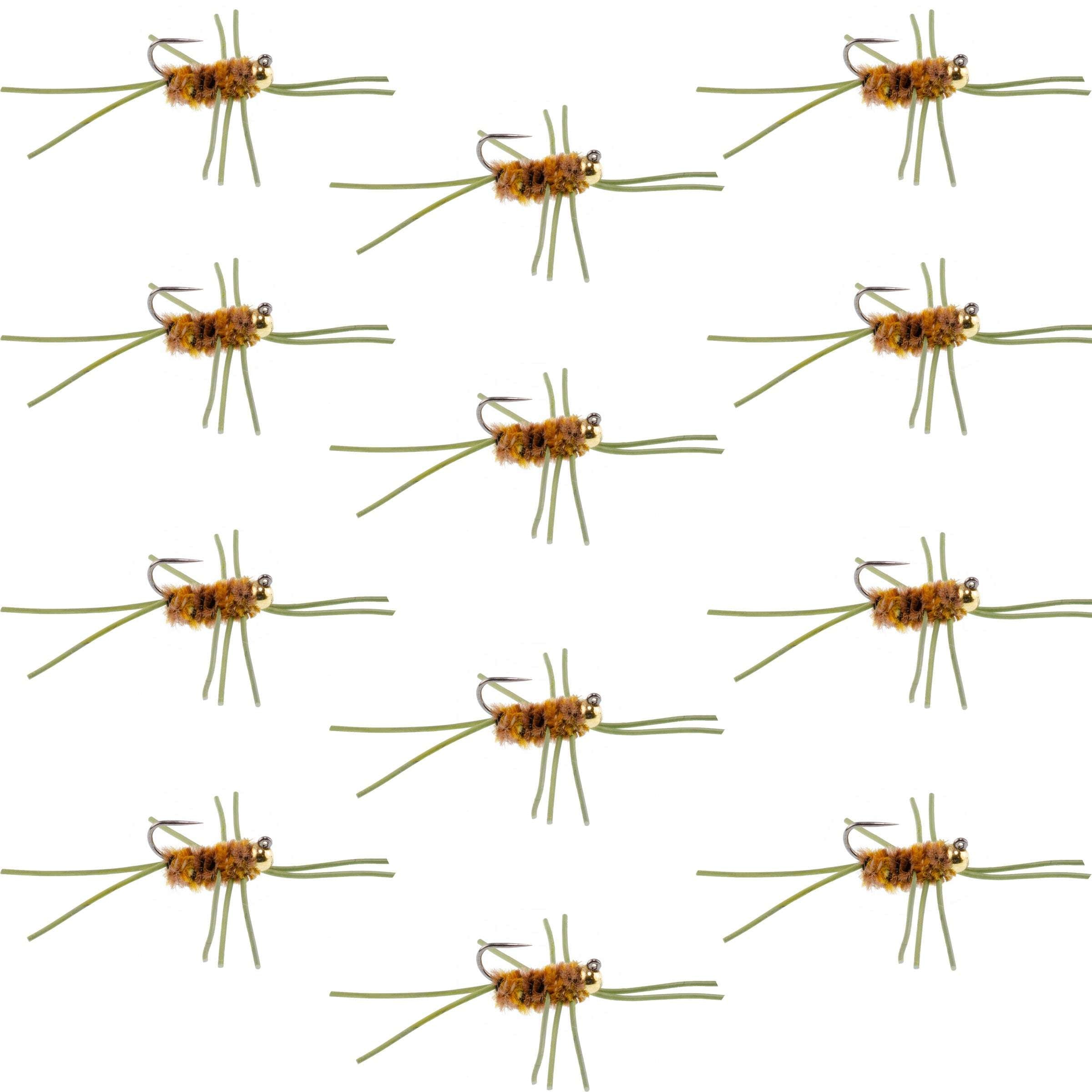 Tungsten Bead Jigged Pats Rubber Legs Coffee/Tan Nymph Flies - Wholesale Per Dozen Size 10