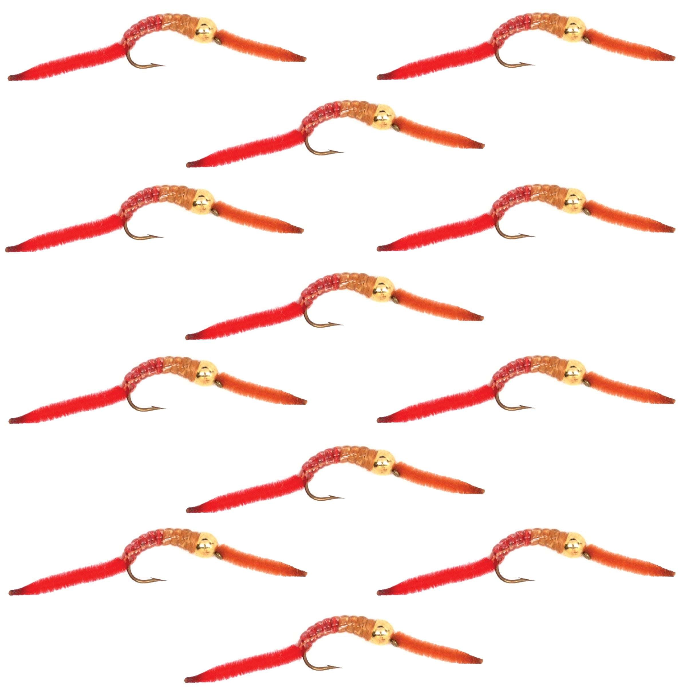 Bead Head San Juan Power Worm Half and Half Nymph Flies - Wholesale Per Dozen Sizes 10-14