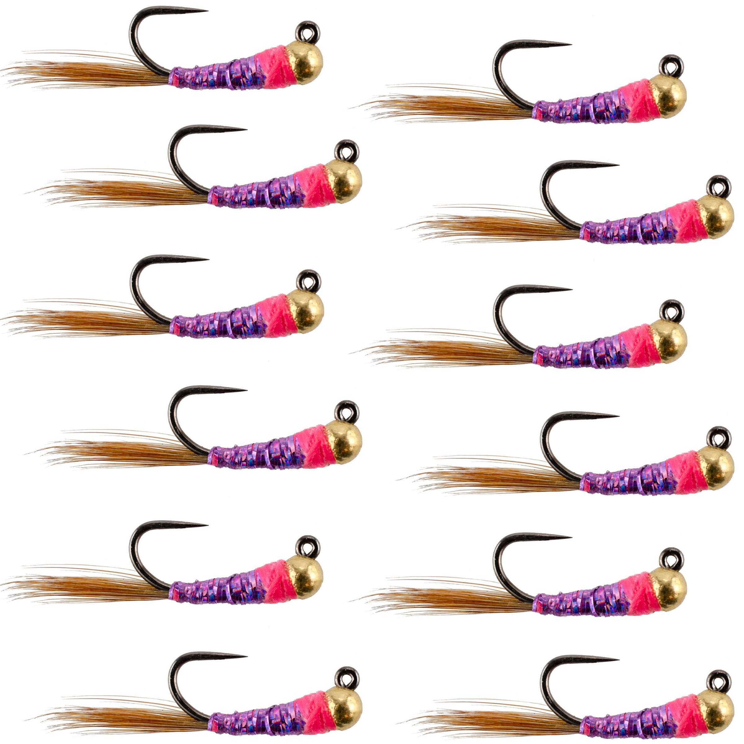 Tungsten Bead Head Hot Spot Purple Perdigon Euro Jigged Tactical Flies - Wholesale Per Dozen Sizes 14-18