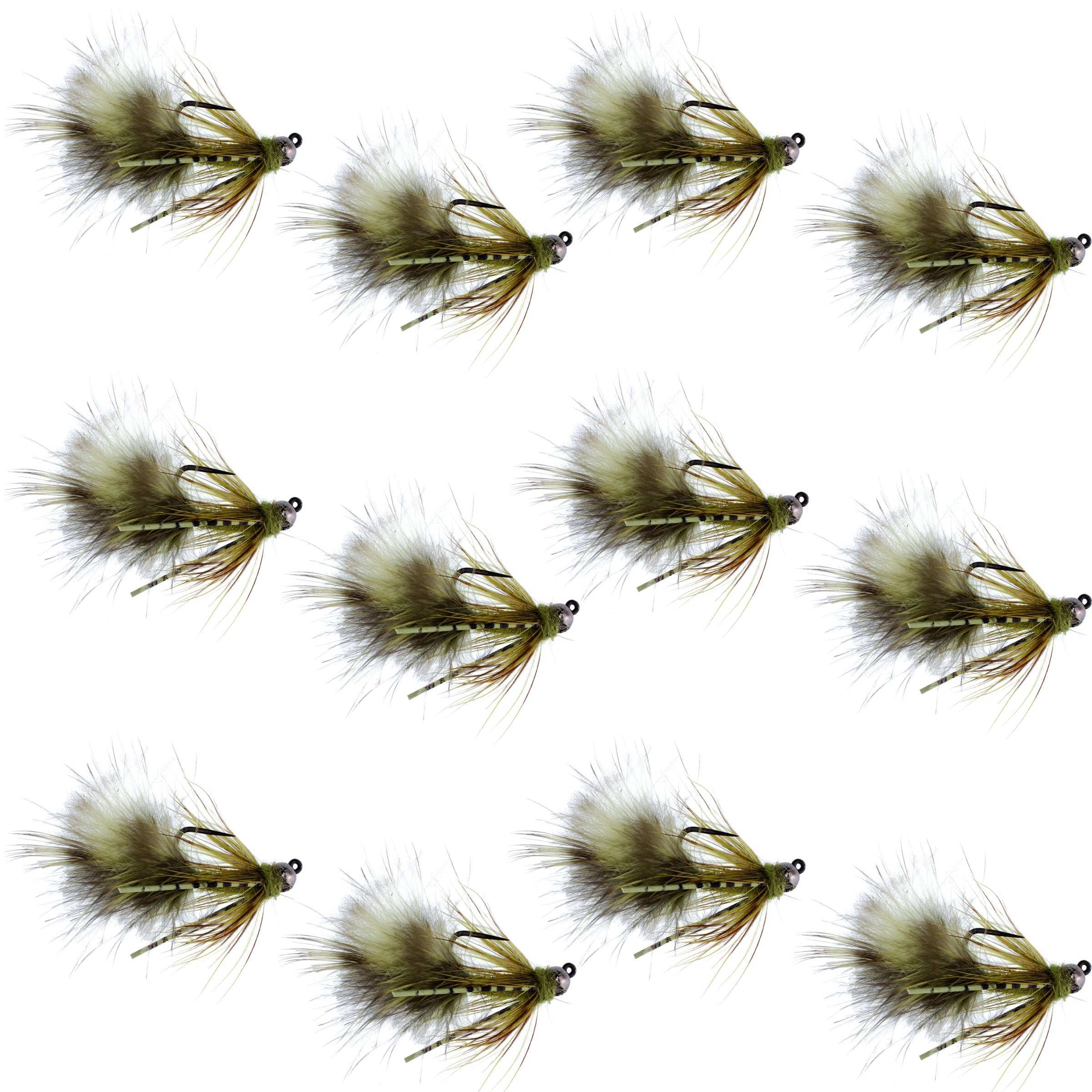 Tungsten Bead Head Olive Mini Bugger Euro Jigged Tactical Flies - Wholesale Per Dozen Sizes 8, 12
