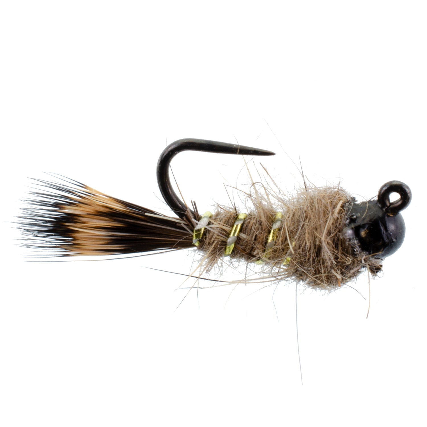 Tungsten Bead Head Natural Hares Ear Euro Jigged Tactical Flies - Wholesale Per Dozen Sizes 12-18