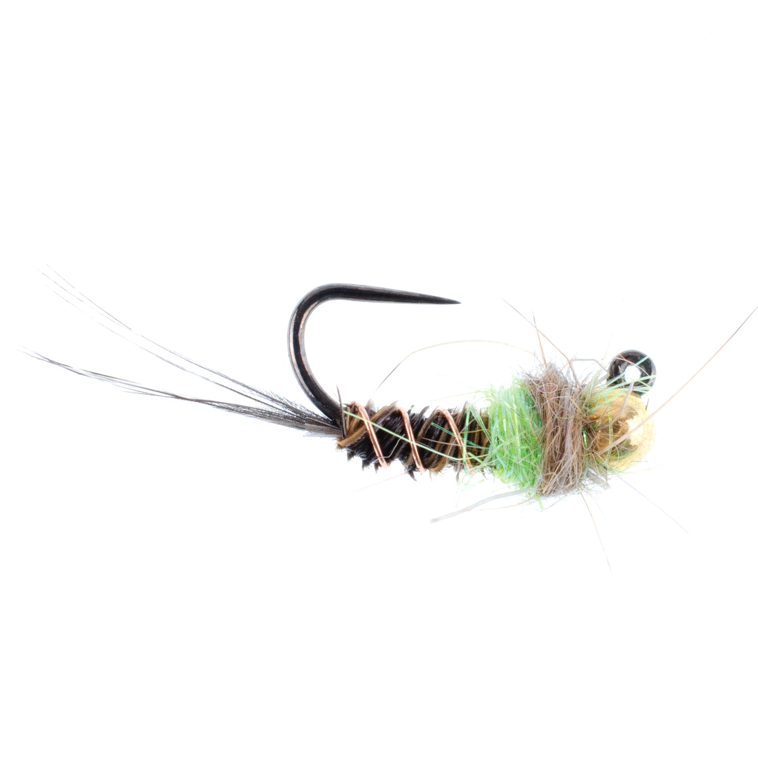 Tungsten Bead Head Chartreuse Hot Spot Pheasant Tail Euro Jigged Tactical Flies - Wholesale Per Dozen Sizes 12-16