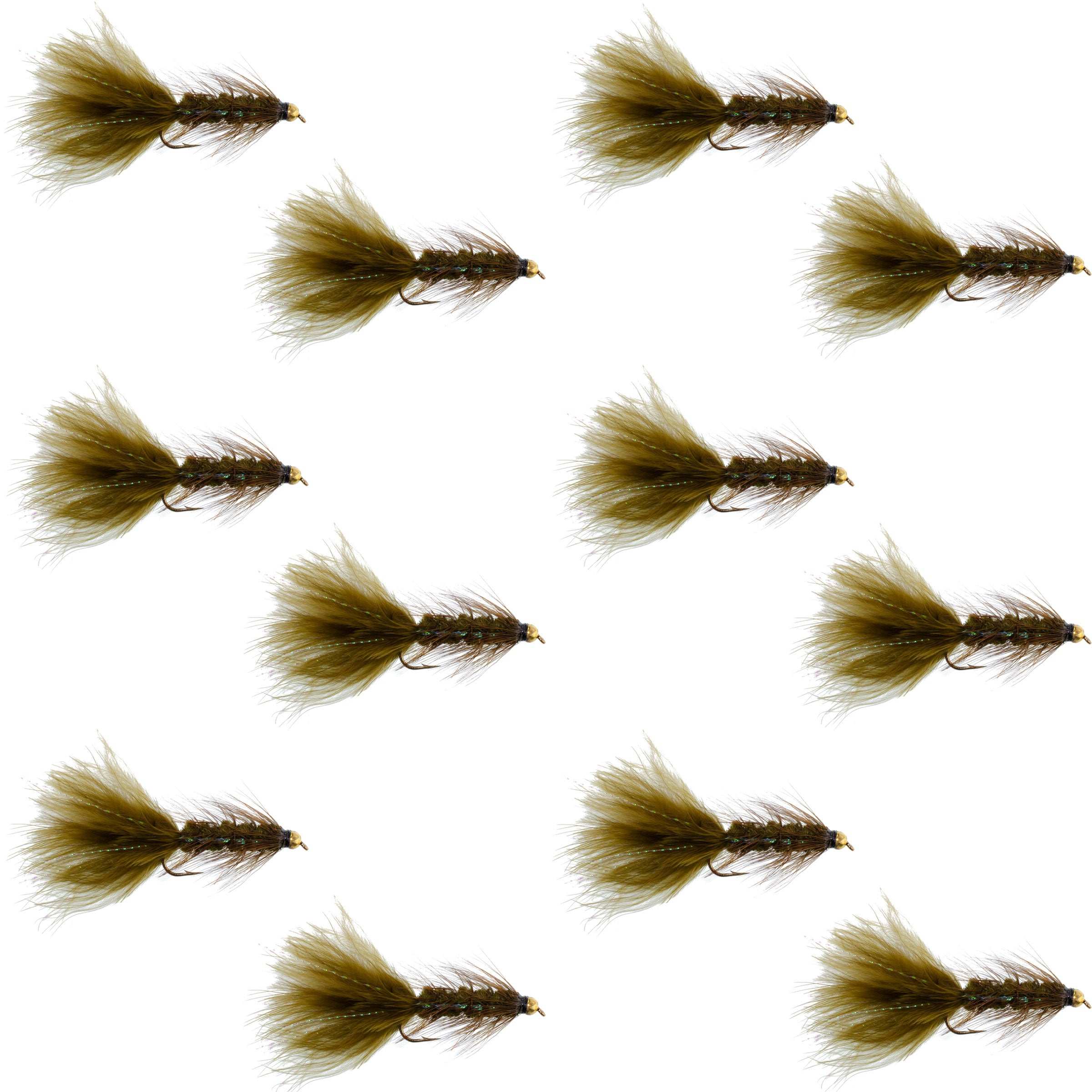 Crystal Woolly Bugger Dark Olive Streamer Flies - Wholesale Per Dozen Sizes 4 and 8