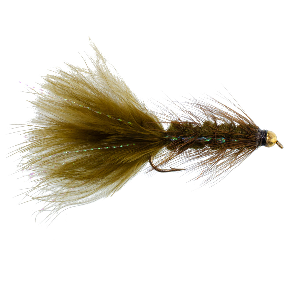 Crystal Woolly Bugger Dark Olive Streamer Flies - Wholesale Per Dozen Sizes 4 and 8