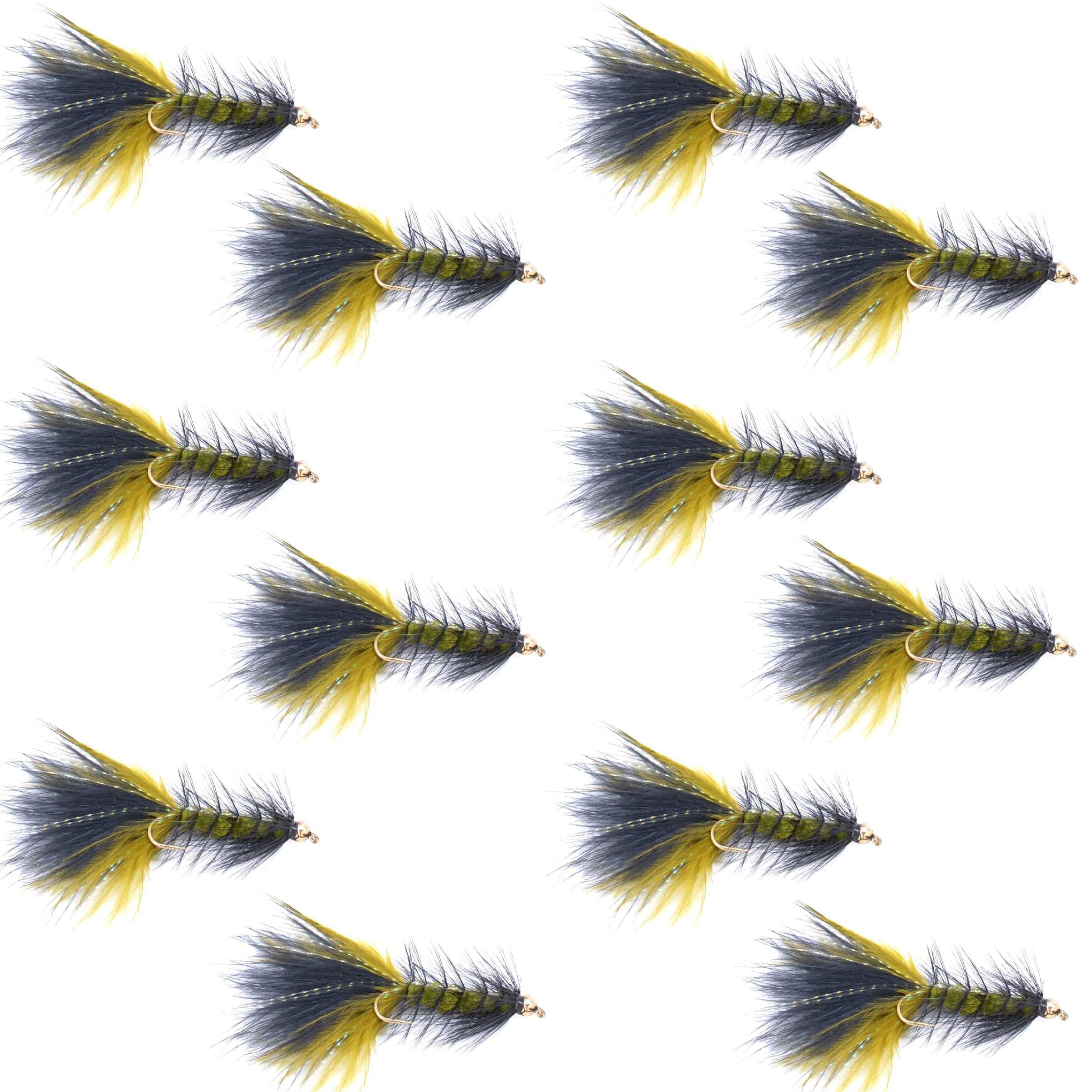 Crystal Woolly Bugger Olive/Black Streamer Flies - Wholesale Per Dozen Sizes 4 and 8