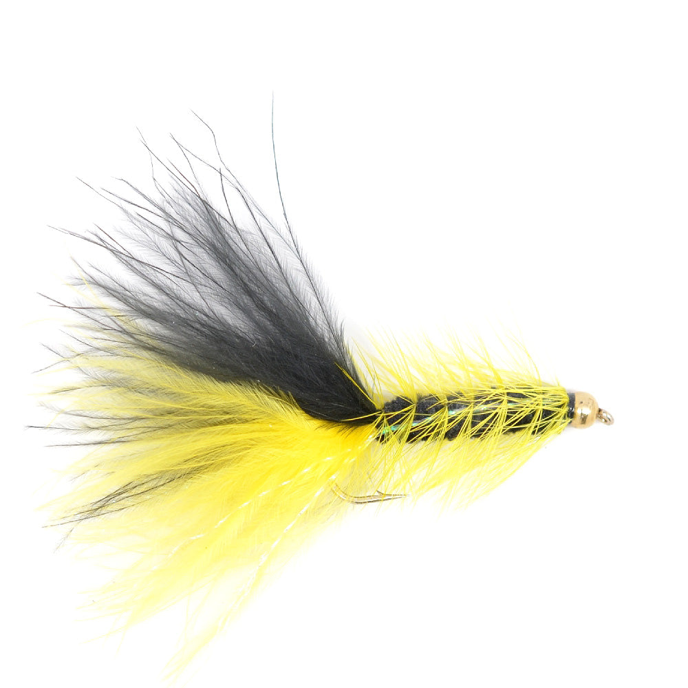 Crystal Woolly Bugger Yellow/Black Streamer Flies - Wholesale Per Dozen Sizes 4 and 8