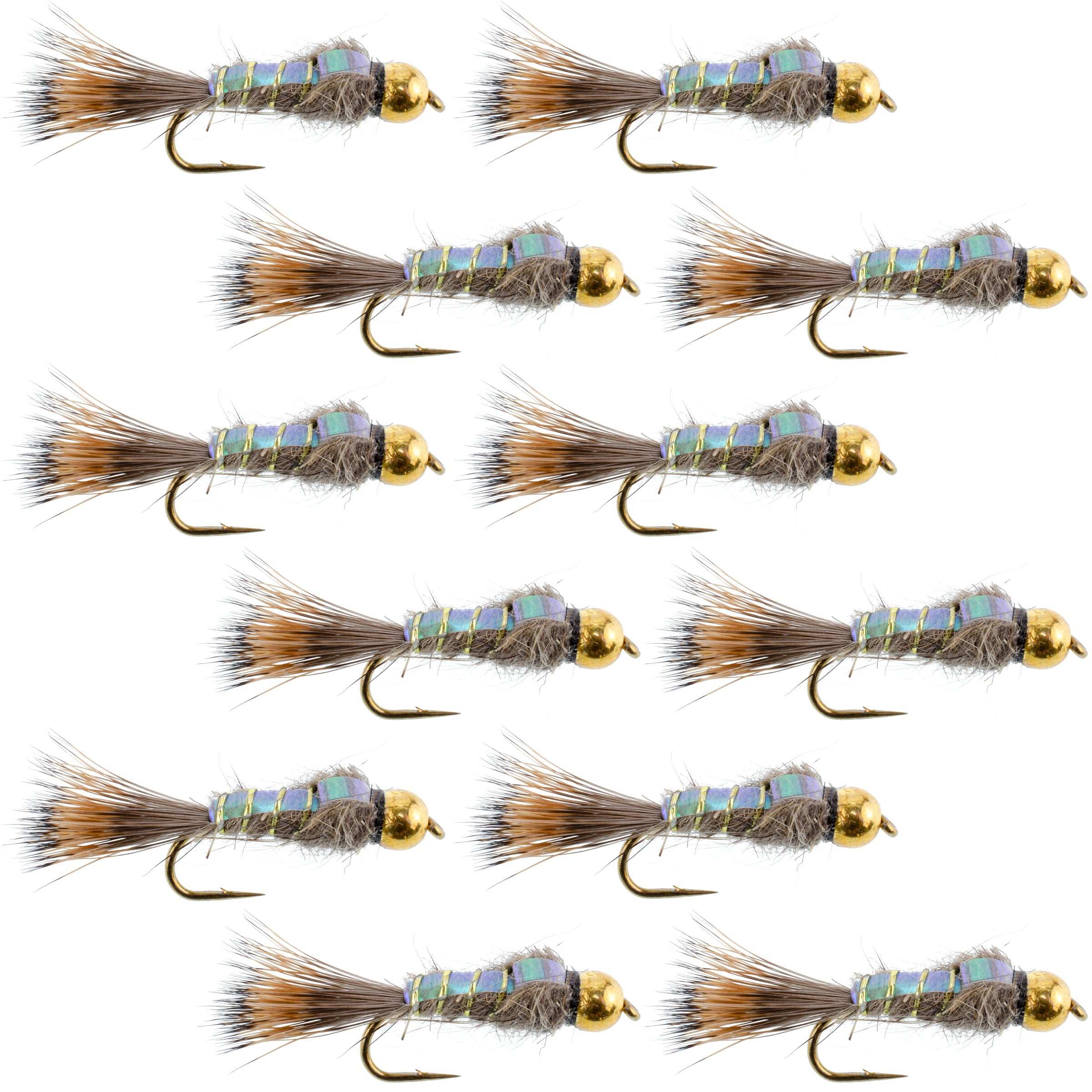 Bead Head Flash Back Hares Ear Nymph Flies in sizes 10-18, perfect for catching trout and other freshwater fish