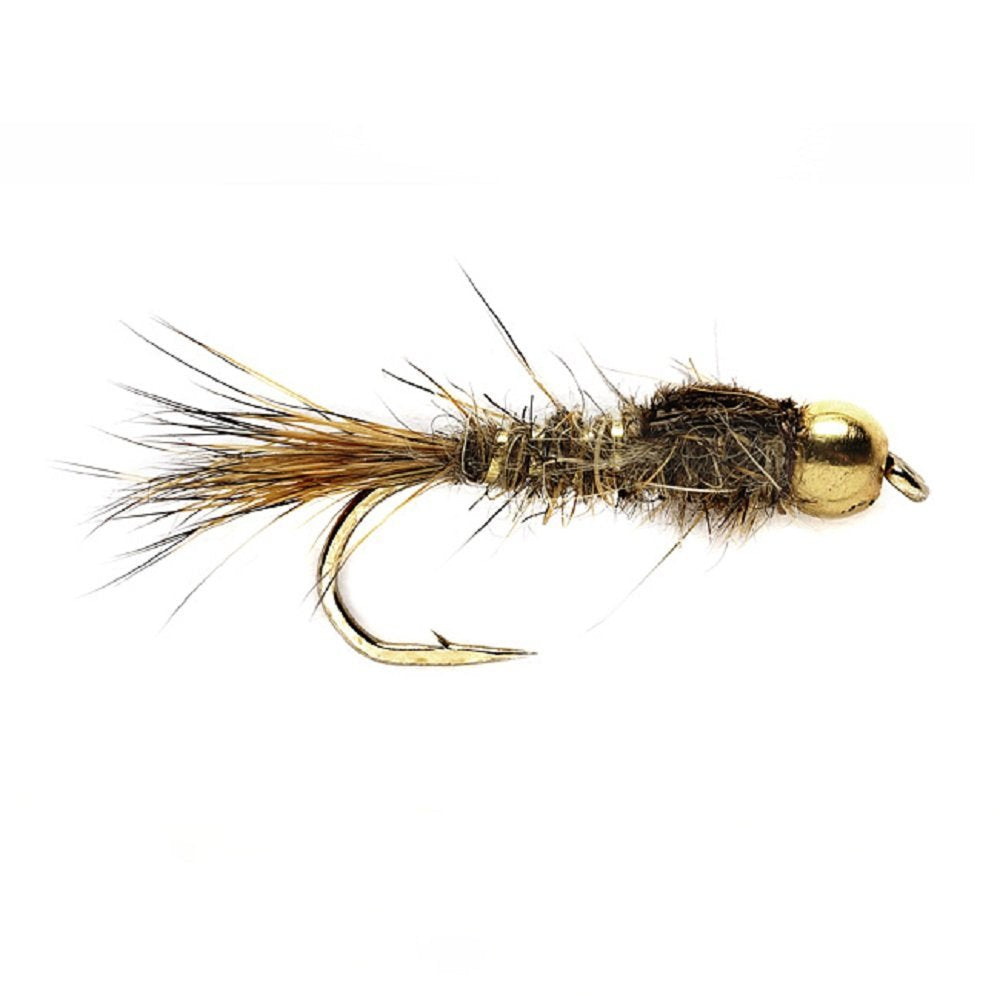 Hares Ear Nymph flies in sizes 10-18 with a gold bead for effective trout fishing.