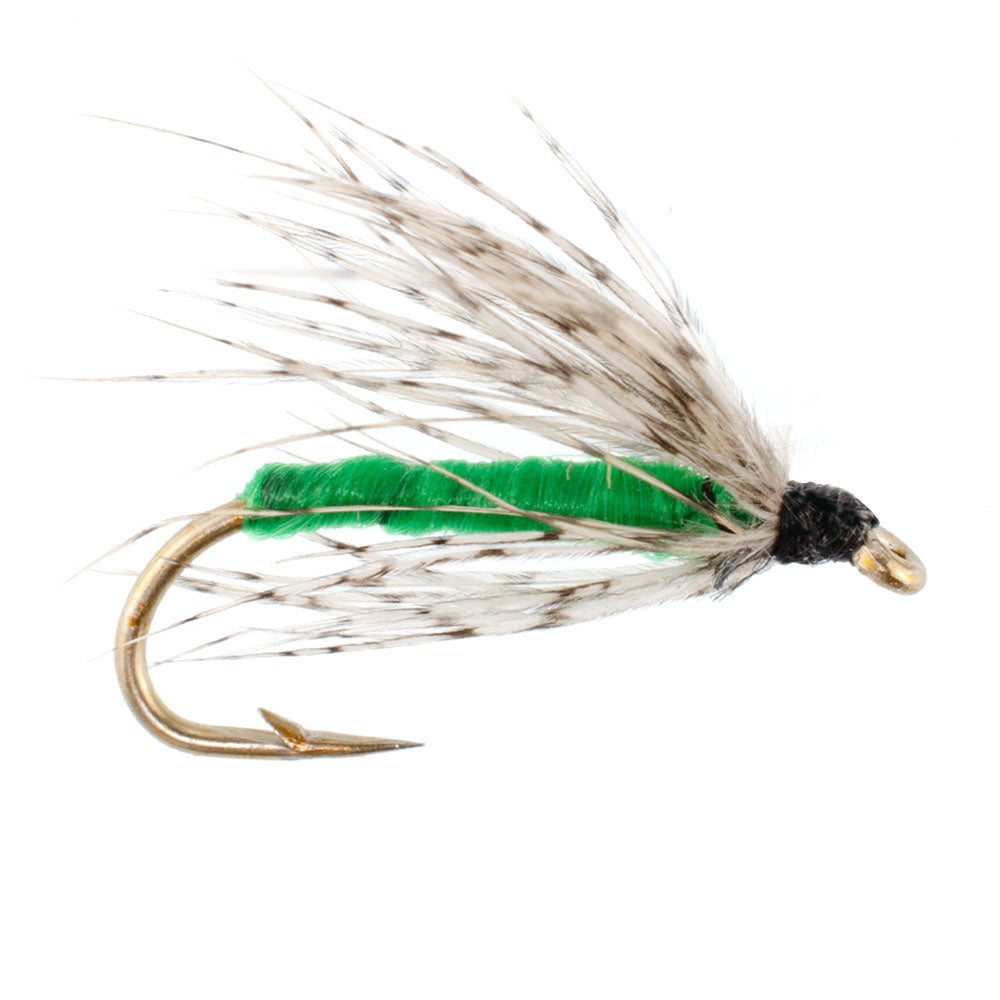 Soft Hackle Wet Flies in Partridge and Green, wholesale per dozen, sizes 12-16 for fishing enthusiasts
