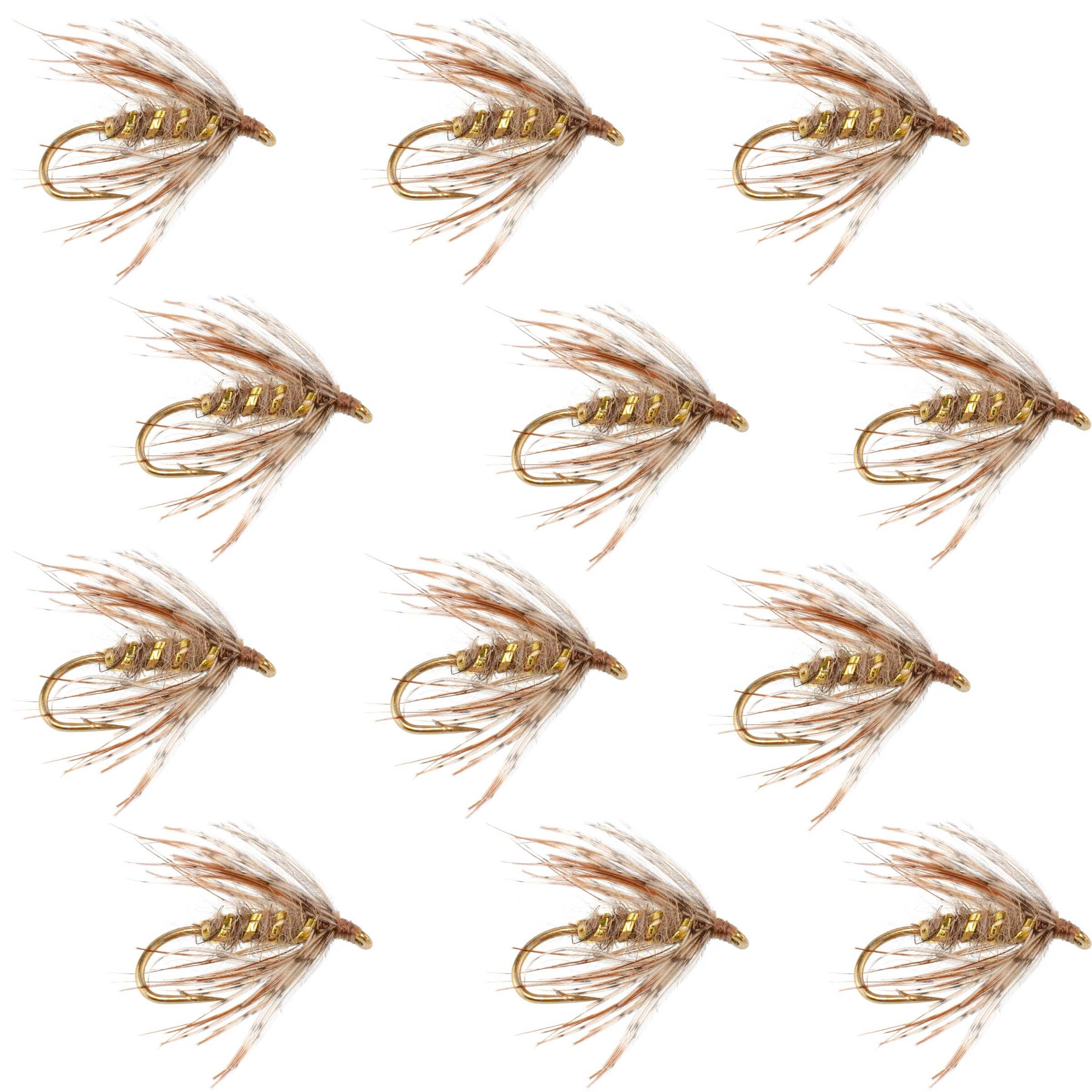Soft Hackle Wet Fly in March Brown and Partridge, available wholesale per dozen, sizes 12-16
