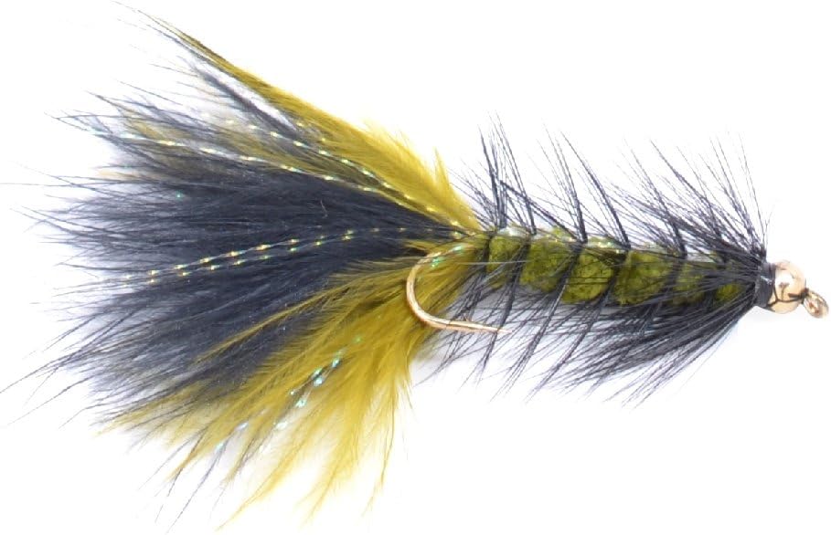 Crystal Woolly Bugger Olive/Black Streamer Flies - Wholesale Per Dozen Sizes 4 and 8