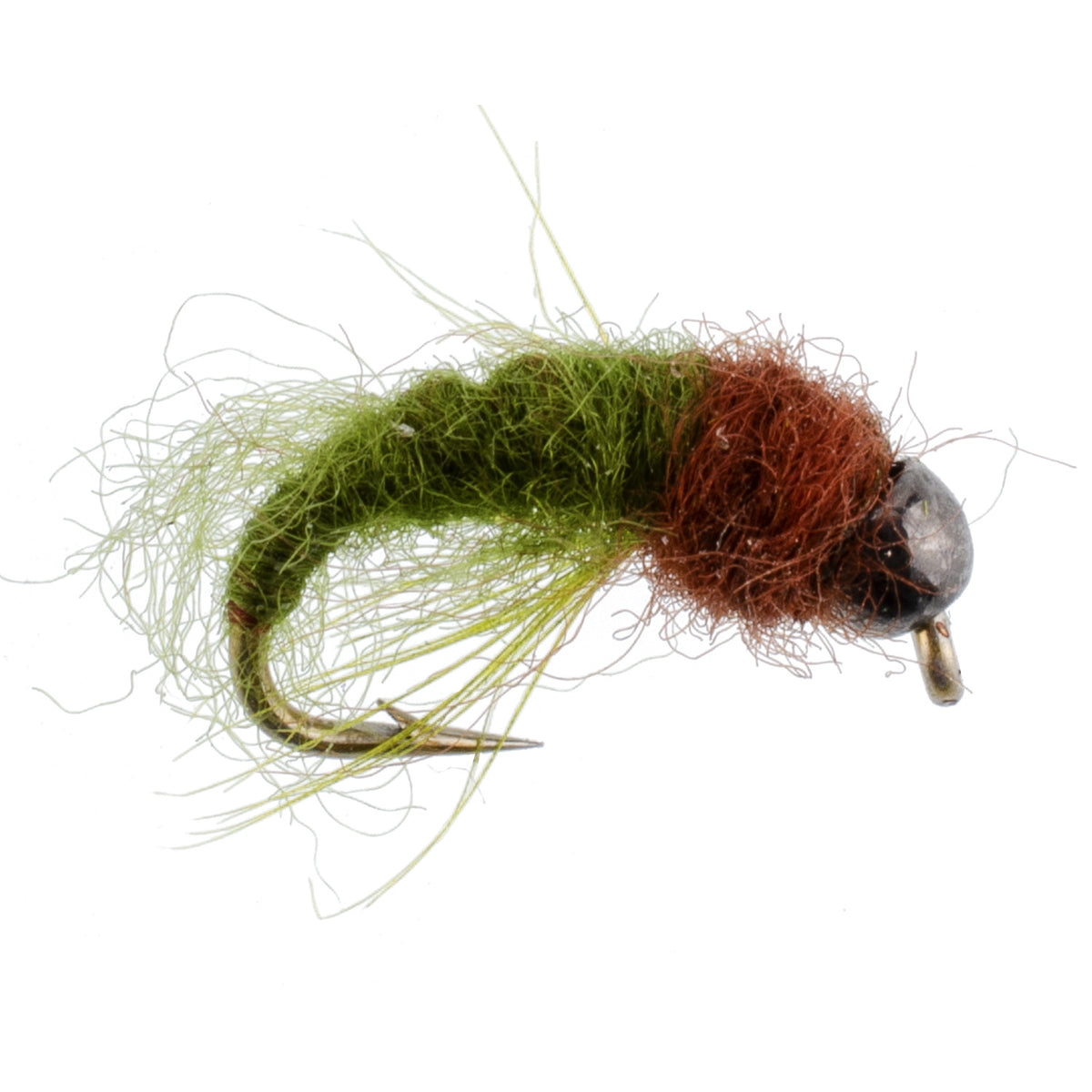 Bead Head Olive Brown Caddis Larva Flies - Wholesale Per Dozen Sizes 12-16