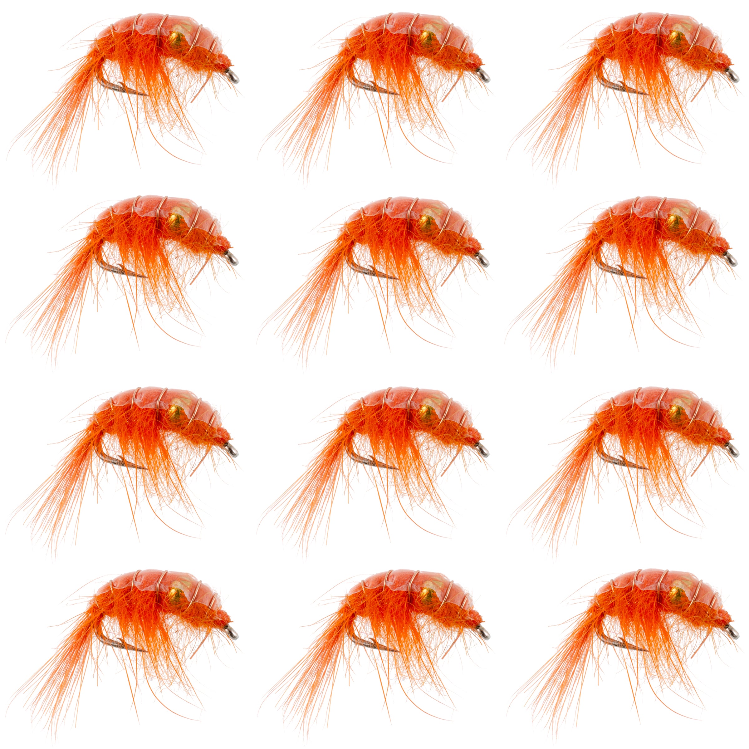 Center Bead Scud Orange Nymph Flies - Wholesale Per Dozen Size 10