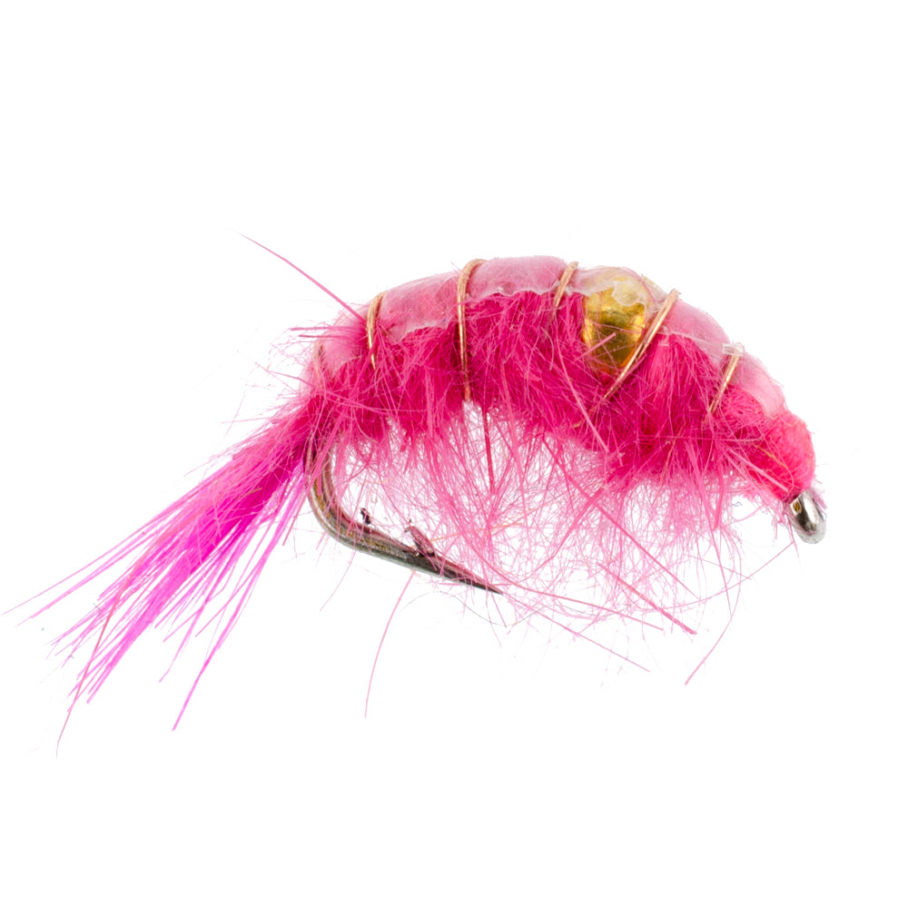 Center Bead Scud Pink Shrimp Nymph Flies - Wholesale Per Dozen Size 10