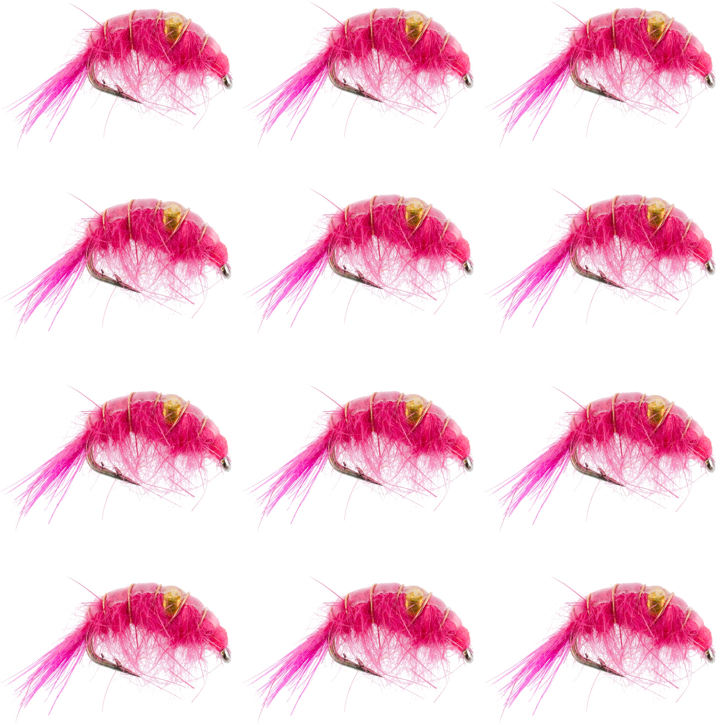 Center Bead Scud Pink Shrimp Nymph Flies - Wholesale Per Dozen Size 10