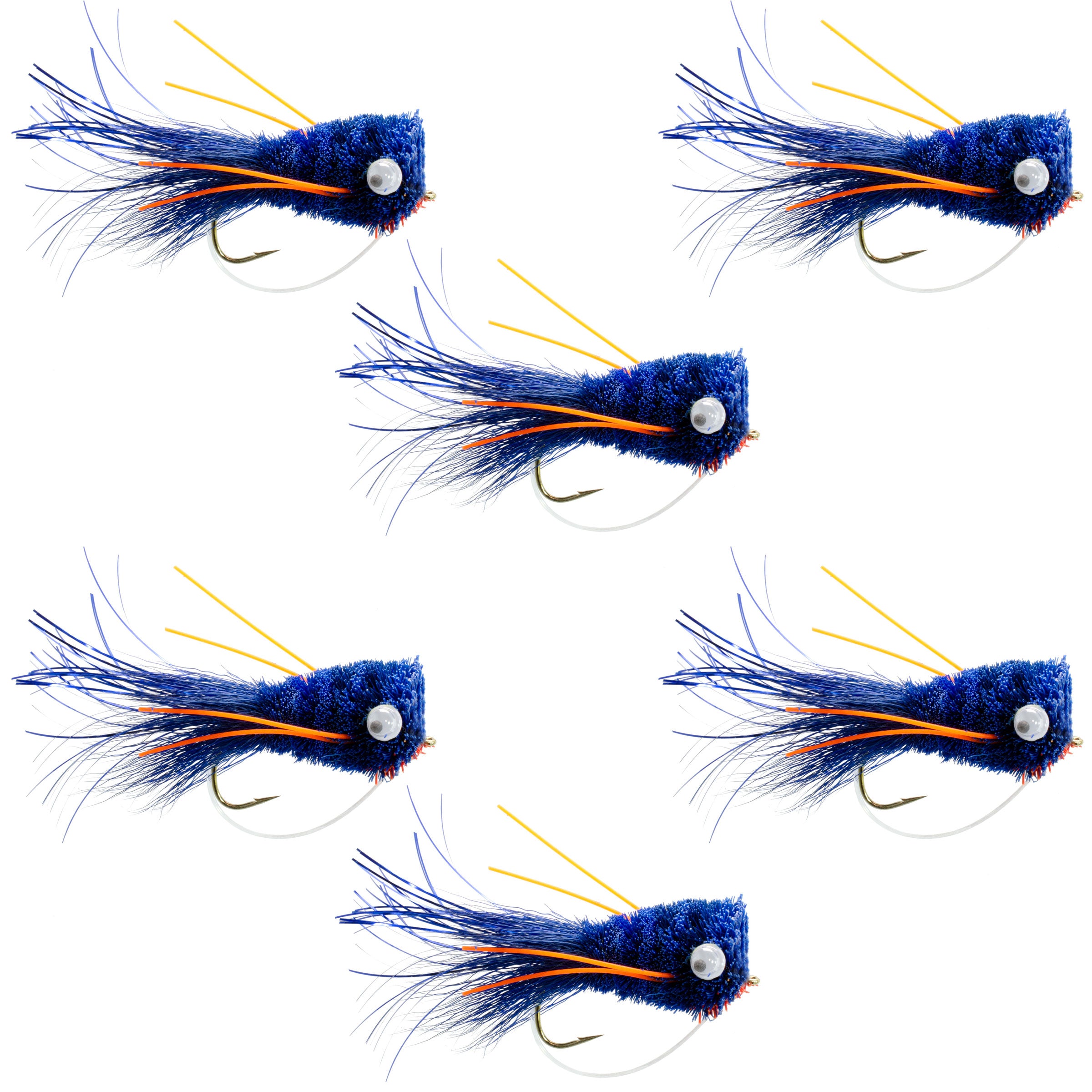 Deer Hair Popper Blue/Orange Hook Size 6 - Wholesale Bass Flies Per 1/2 Dozen (6 Flies)