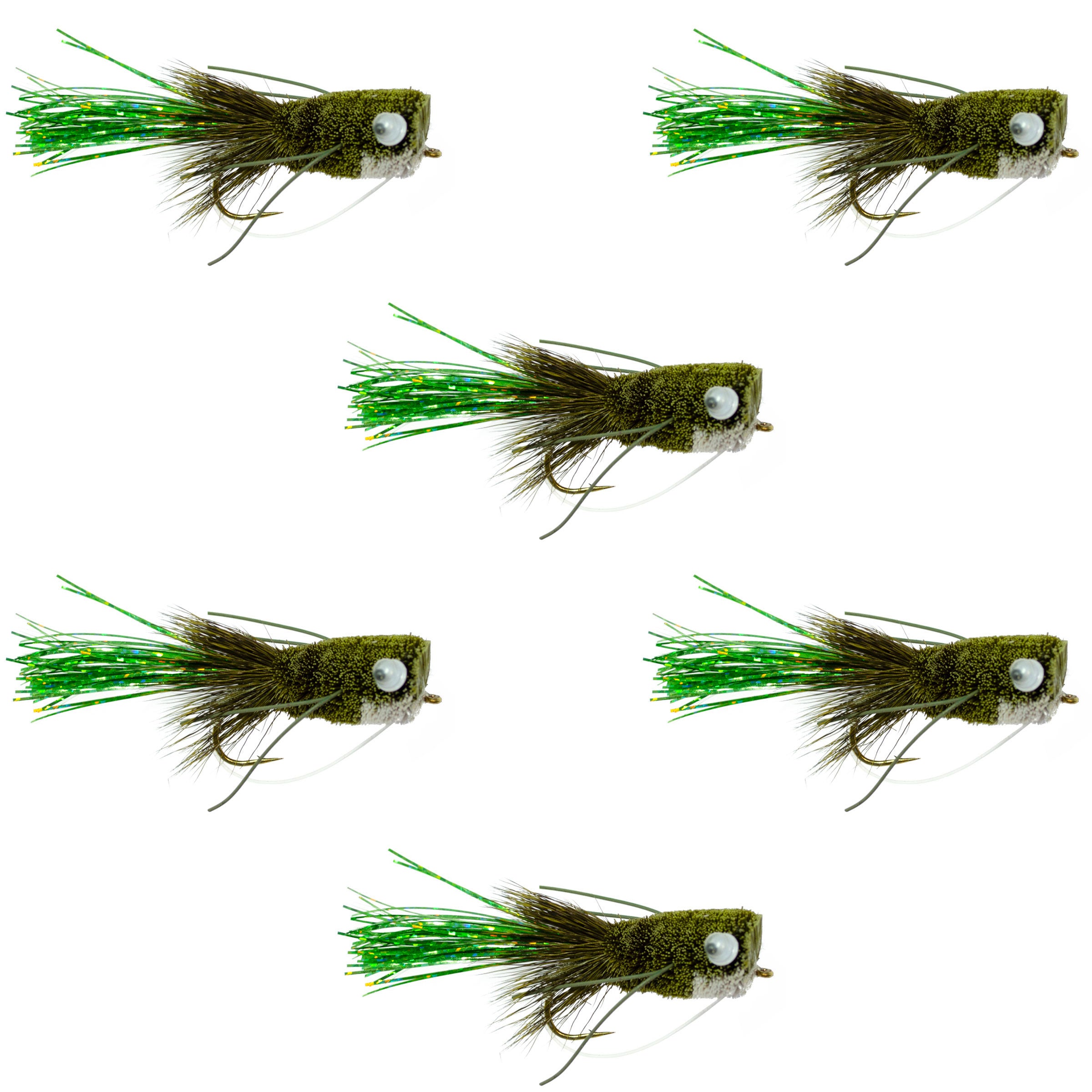 Deer Hair Popper Olive Hook Size 6 - Wholesale Bass Flies Per 1/2 Dozen (6 Flies)