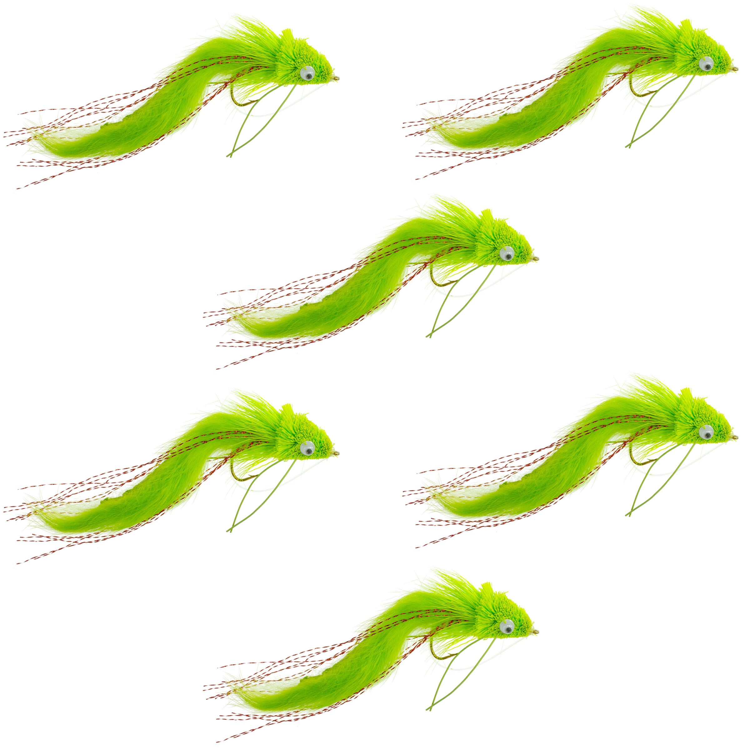 Chartreuse Bunny Diver Bass Bug Hook Size 4 - Wholesale Bass Flies Per 1/2 Dozen (6 Flies)