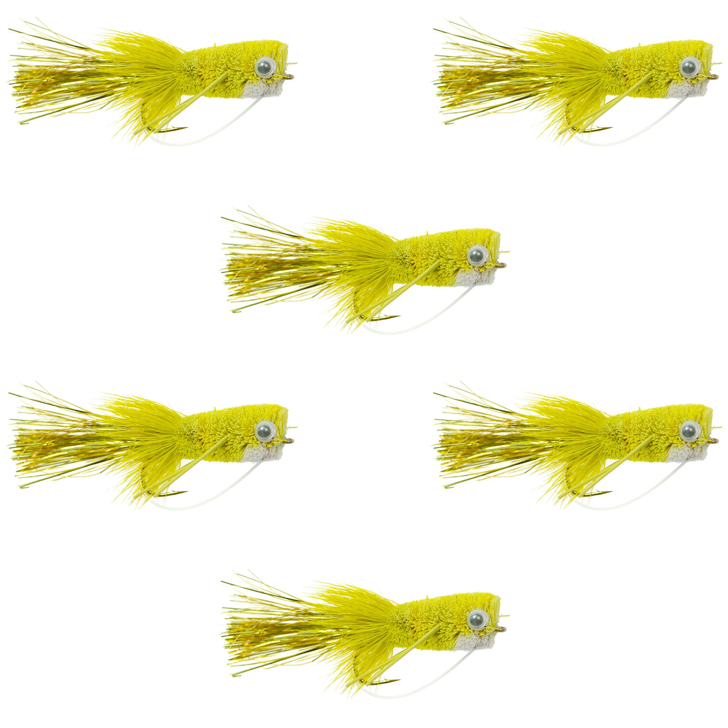 Deer Hair Popper Yellow Hook Size 8 - Wholesale Bass Flies Per 1/2 Dozen (6 Flies)