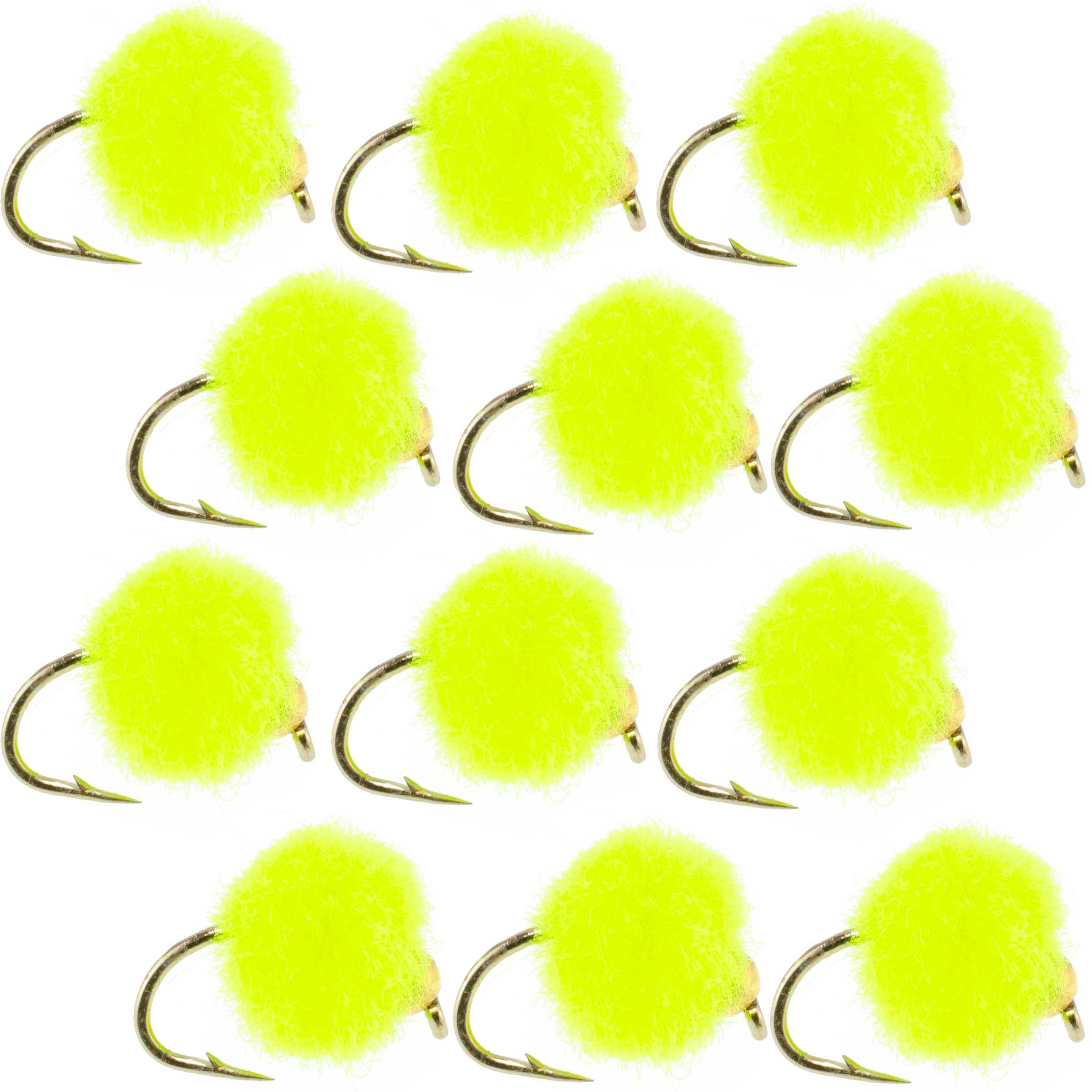 Bead Head Glo Bug Egg Hot Chartreuse Nymph Flies - Wholesale Per Dozen Size 14