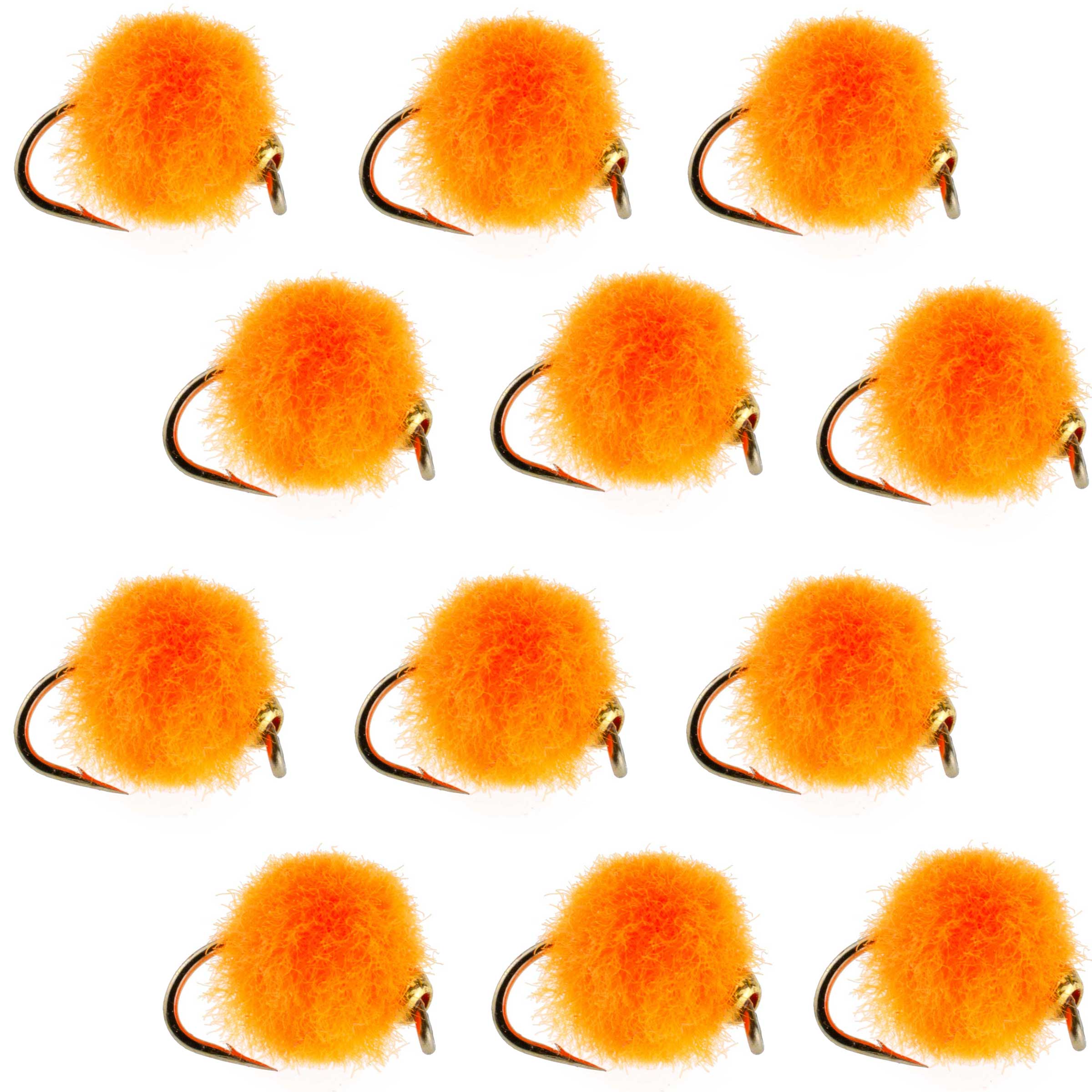 Bead Head Glo Bug Egg Hot Orange Nymph Flies - Wholesale Per Dozen Size 14