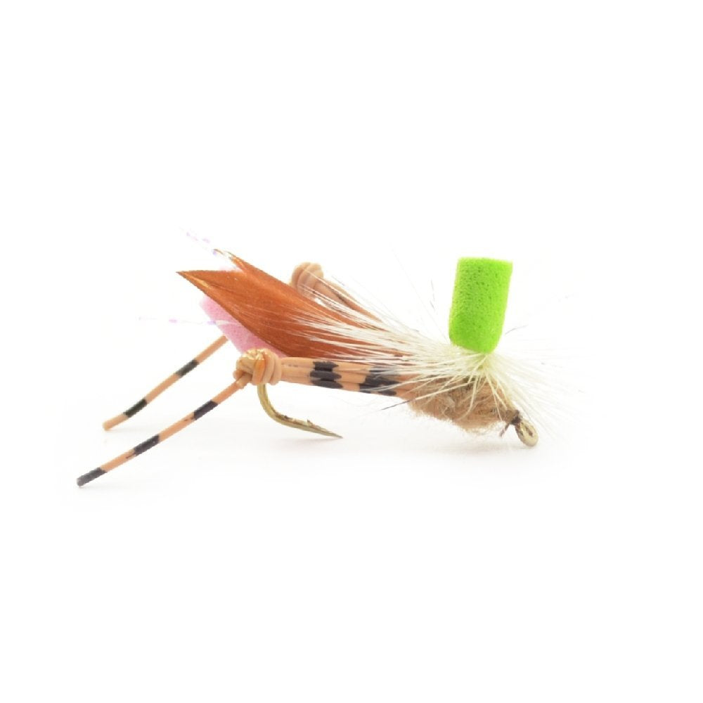 Green Top Grasshopper Foam Hopper Flies - Wholesale Per Dozen Size 10