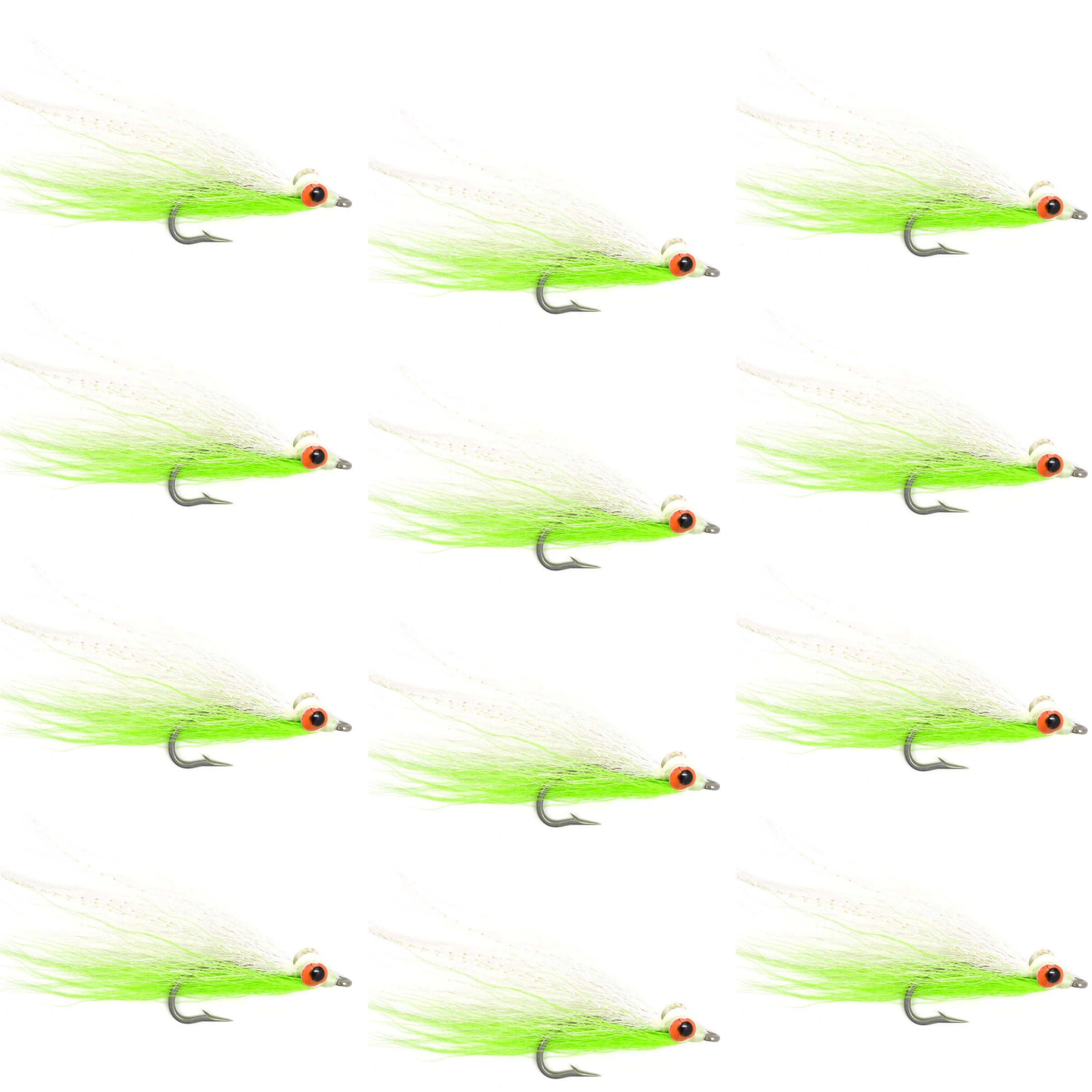 Clousers Deep Minnow Chartreuse/White Stainless Hook Saltwater Streamer Flies - Wholesale Per Dozen Size 1/0