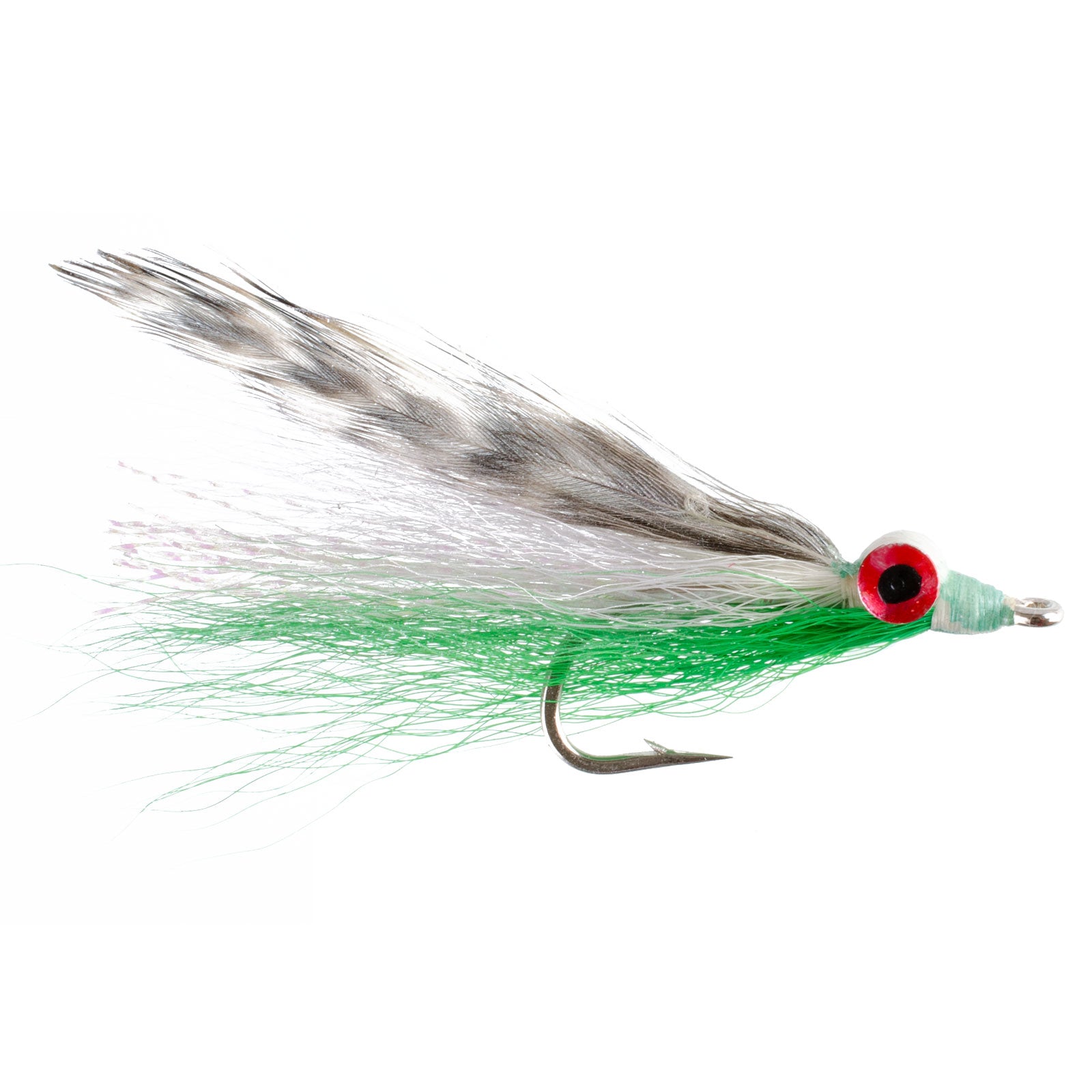 Clousers Deep Minnow Green/White and Grizzly Freshwater Streamer Flies - Wholesale Per Dozen Size 4