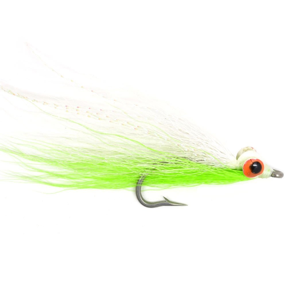 Clousers Deep Minnow Chartreuse/White Stainless Hook Saltwater Streamer Flies - Wholesale Per Dozen Size 1/0