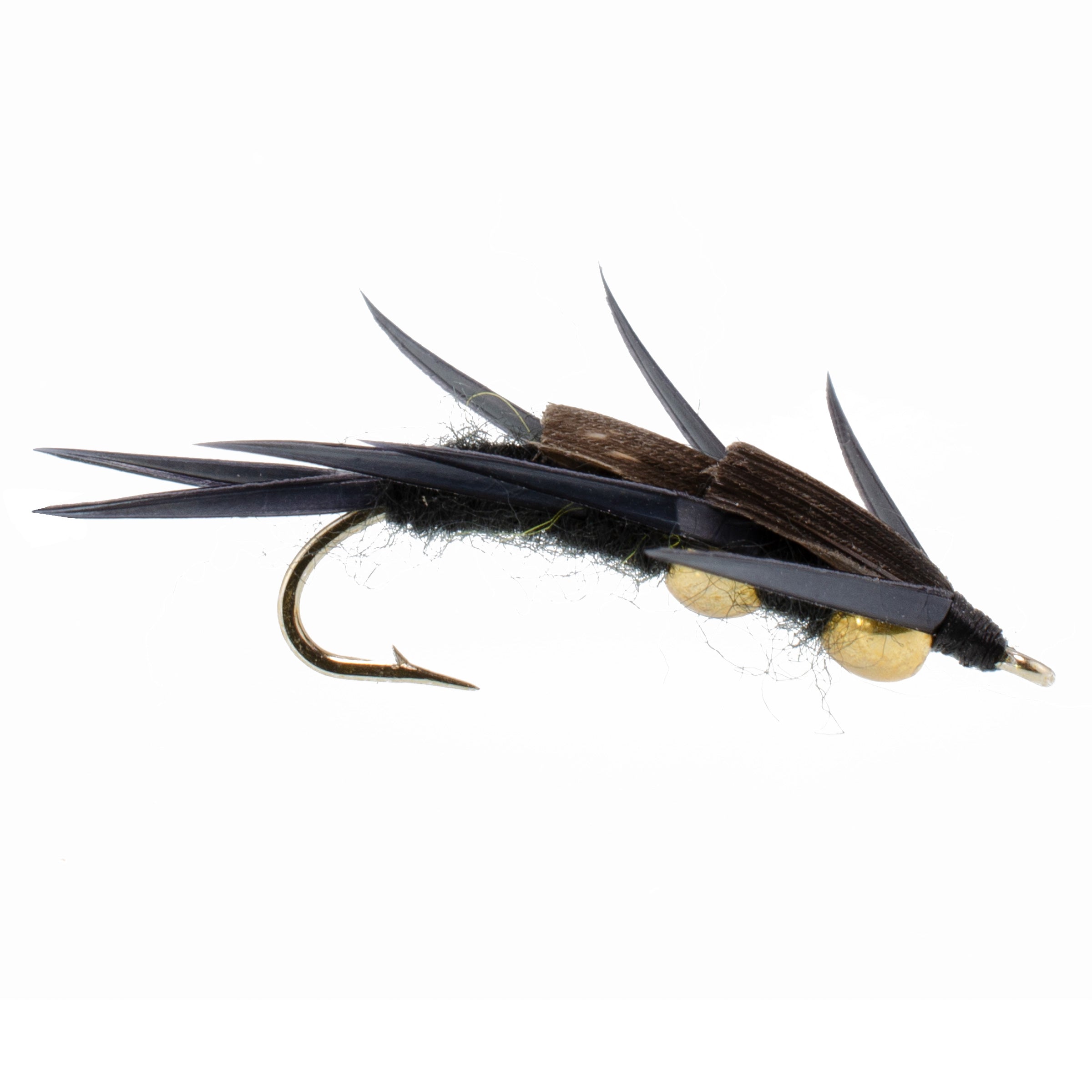 Double Bead Black Stone Fly Nymph with Black Biot Legs - Wholesale Per Dozen Sizes 6-12