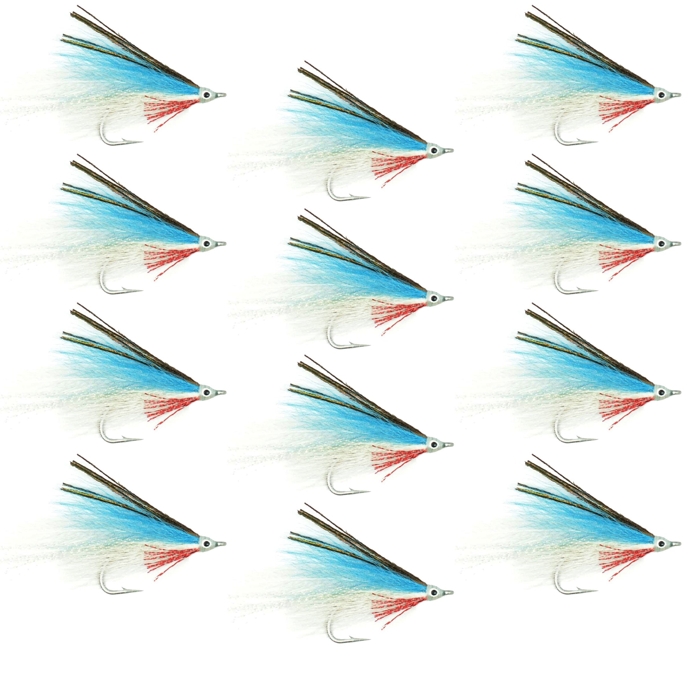 Leftys Deceiver Blue/White Stainless Hook Saltwater Streamer Flies - Wholesale Per Dozen Size 1/0