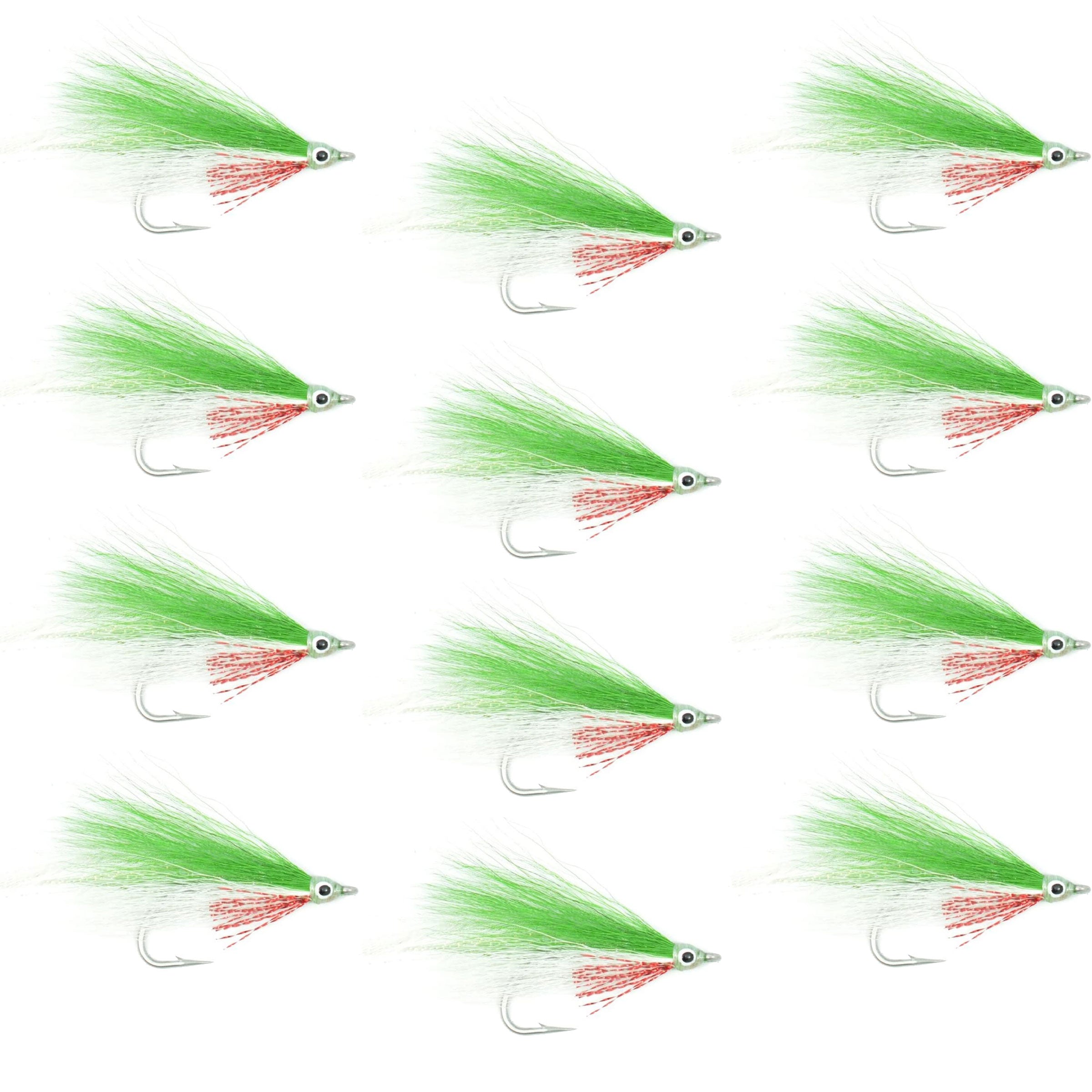 Leftys Deceiver Green/White Stainless Hook Saltwater Streamer Flies - Wholesale Per Dozen Size 1/0