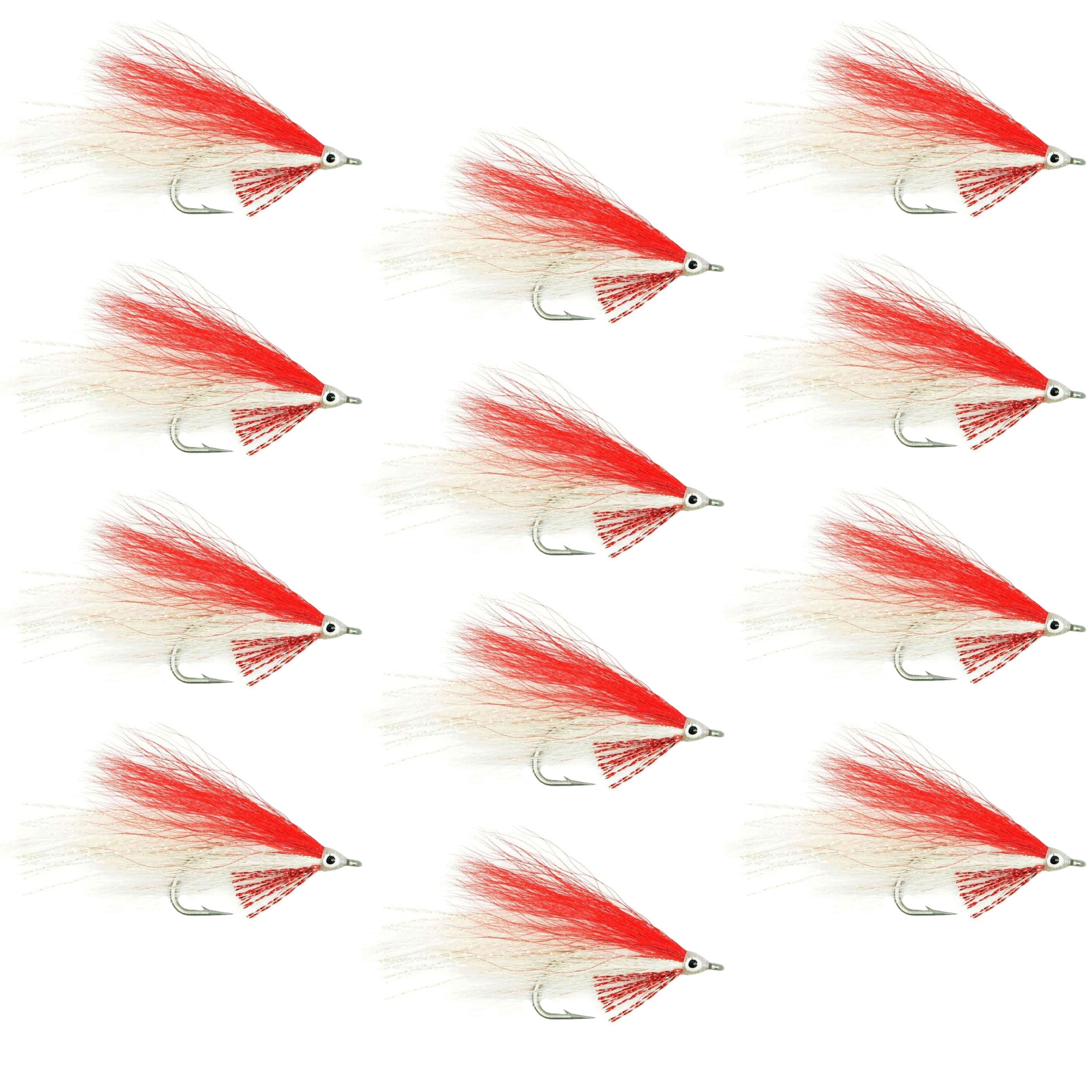 Leftys Deceiver Red/White Stainless Hook Saltwater Streamer Flies - Wholesale Per Dozen Size 1/0