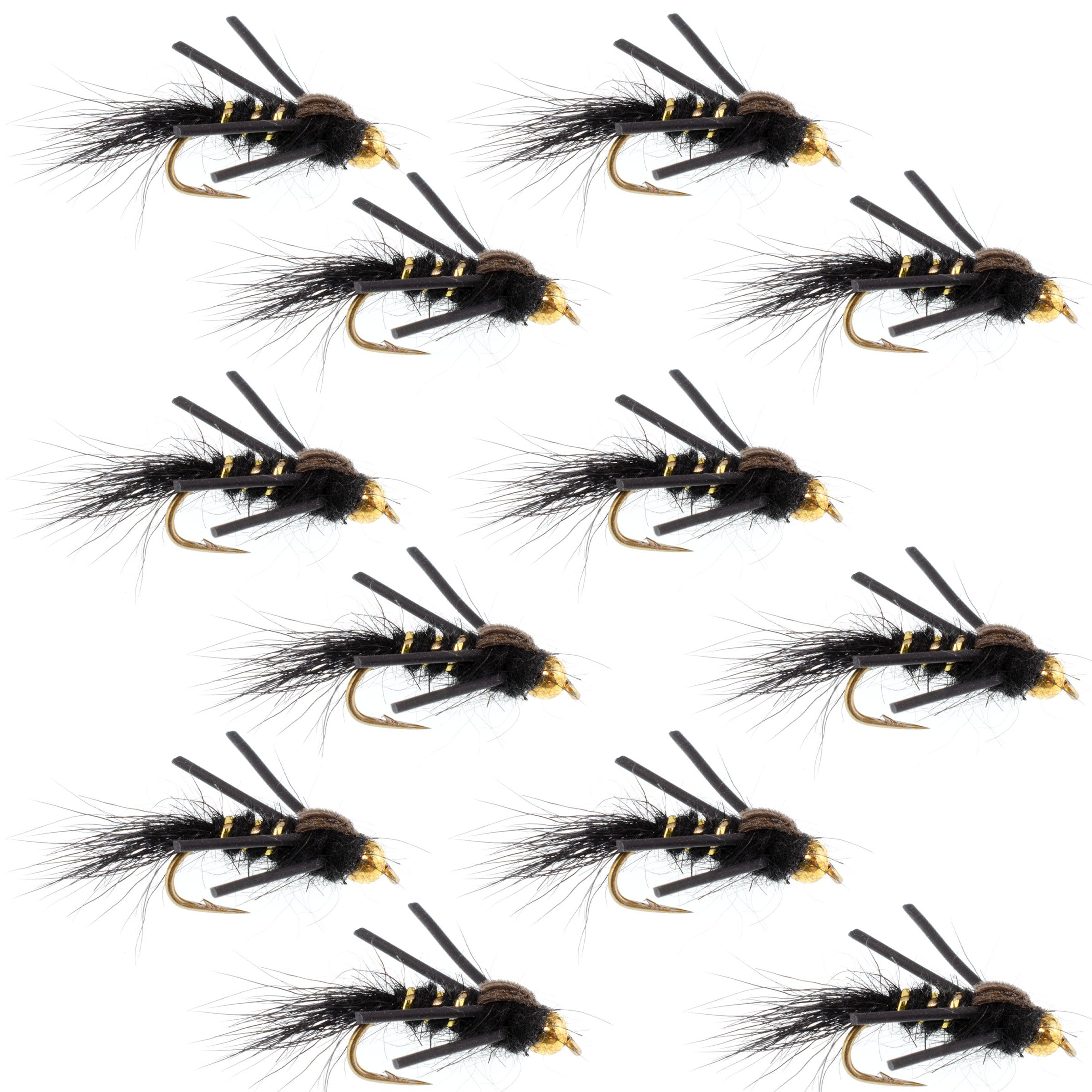 Bead Head Hares Ear Black Rubber Legs Nymph Flies - Wholesale Per Dozen Sizes 12-16